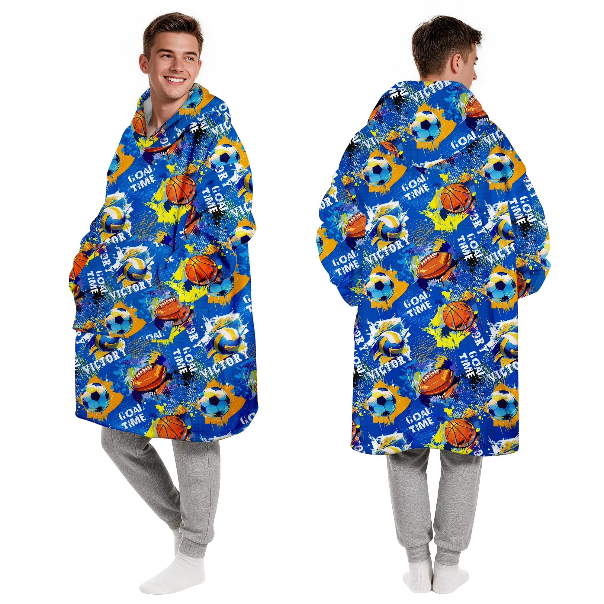 Queenshin Felpa Coperta con Cappuccio e Maniche Uomo Calcio Blu Oversize Hoodie QS-MT0039 - immagine 5