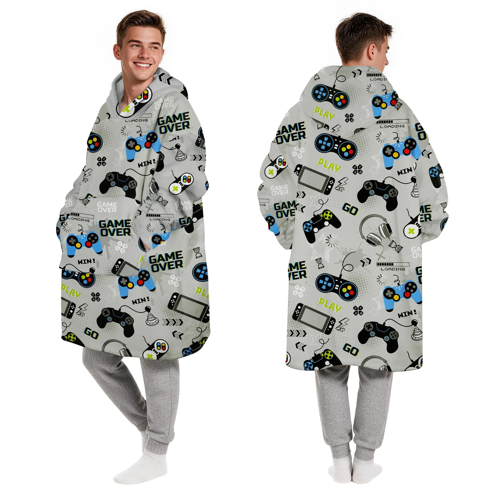 Queenshin Felpa Coperta con Cappuccio e Maniche Oversize Grigio Gioco QS-MT0030 - immagine 5