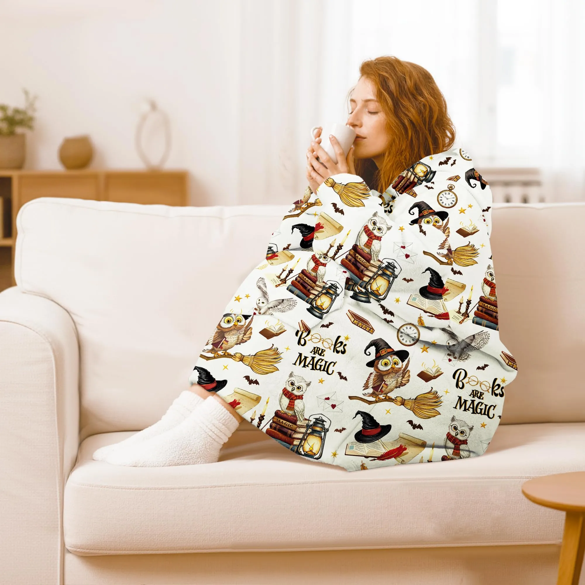 Queenshin Felpa Coperta con Cappuccio e Maniche Gufo Retrò Oversize Hoodie, Taglia unica - immagine 2