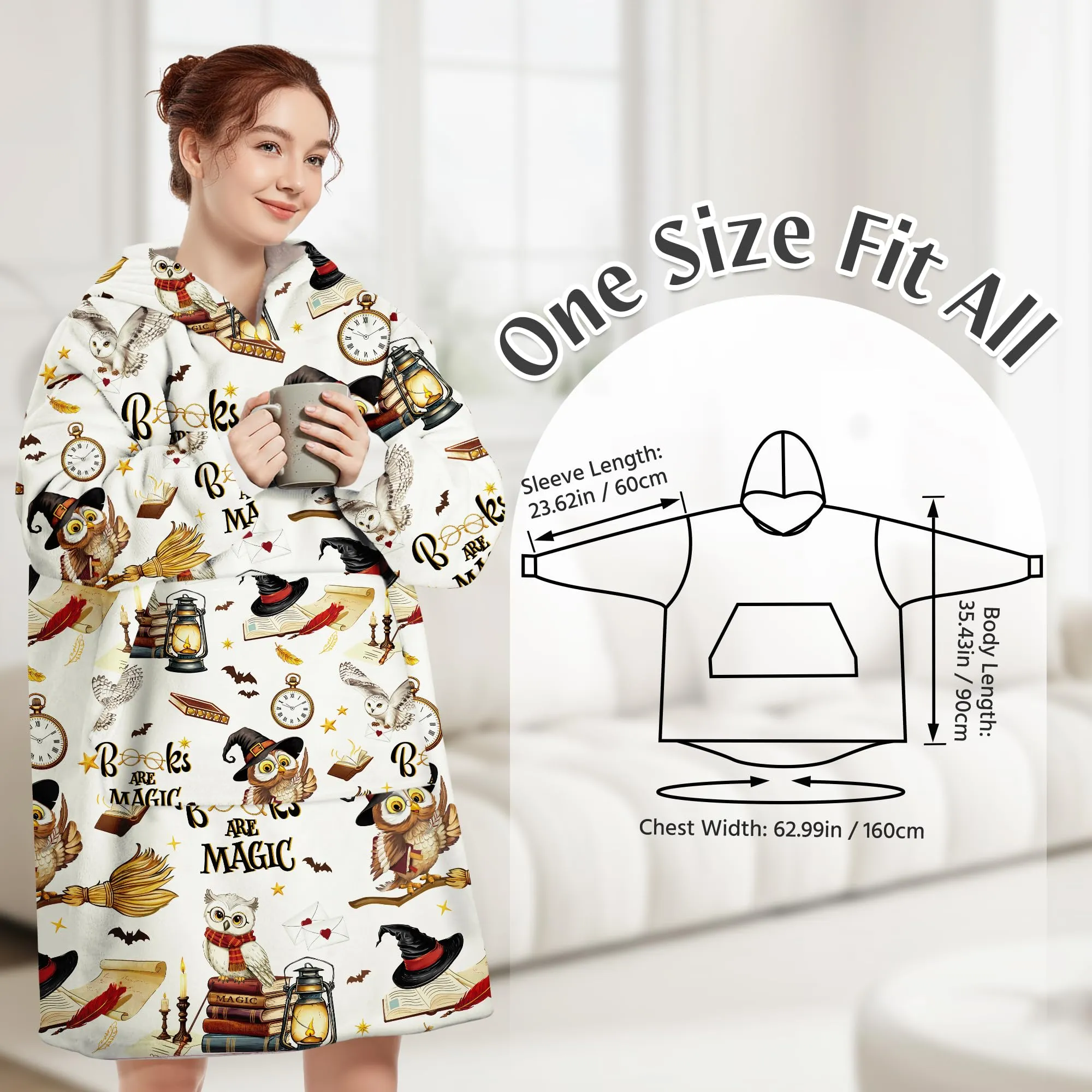 Queenshin Felpa Coperta con Cappuccio e Maniche Gufo Retrò Oversize Hoodie, Taglia unica - immagine 3