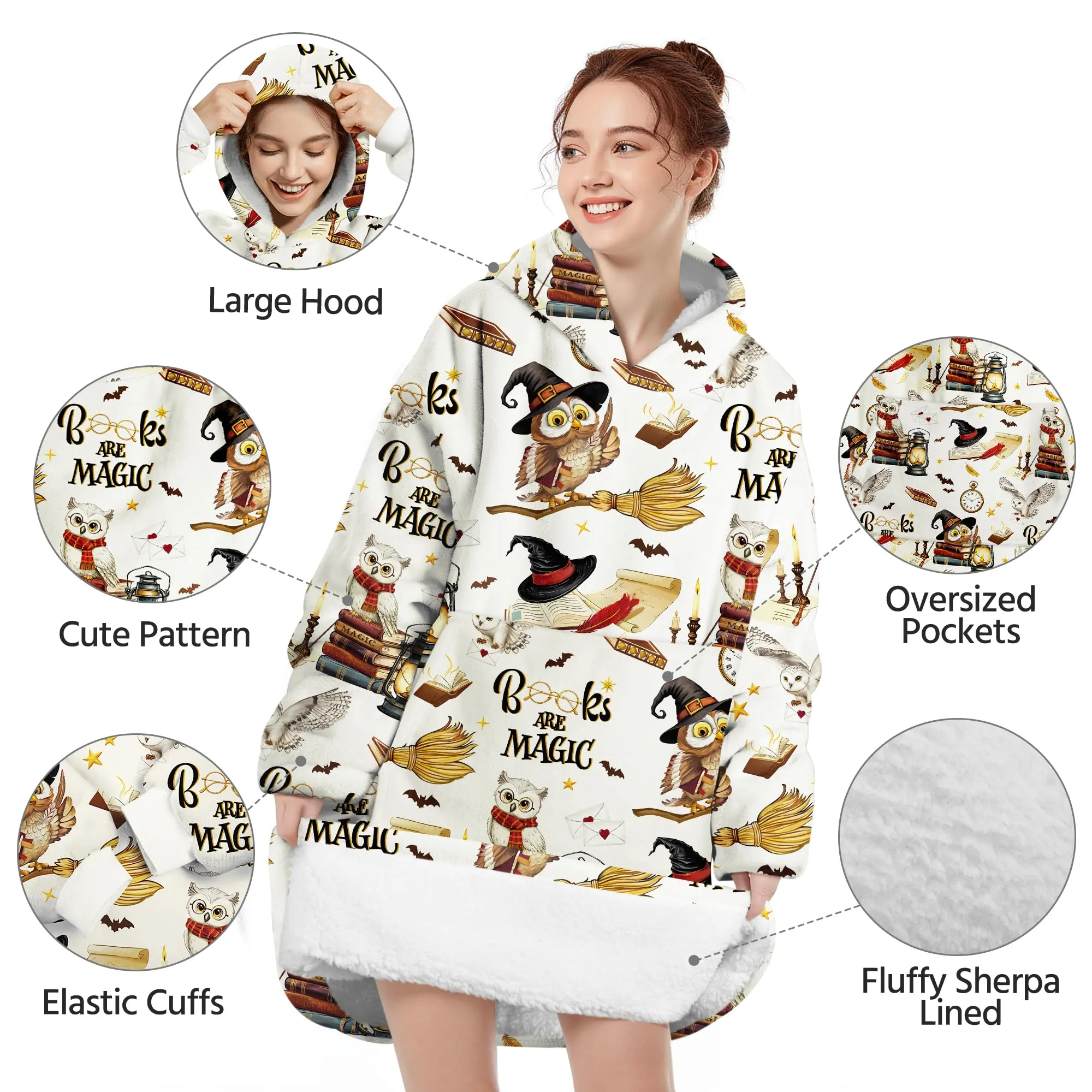 Queenshin Felpa Coperta con Cappuccio e Maniche Gufo Retrò Oversize Hoodie, Taglia unica - immagine 4