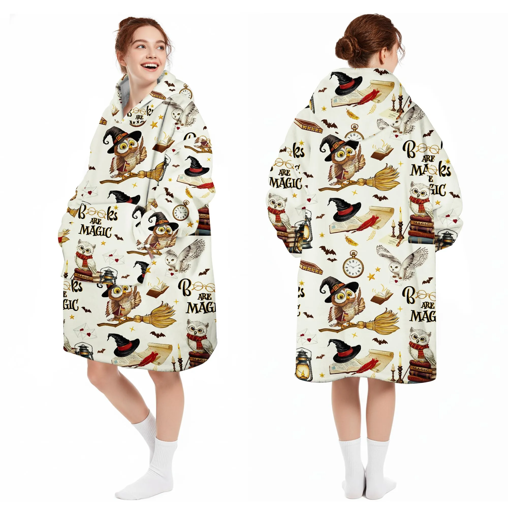 Queenshin Felpa Coperta con Cappuccio e Maniche Gufo Retrò Oversize Hoodie, Taglia unica - immagine 5
