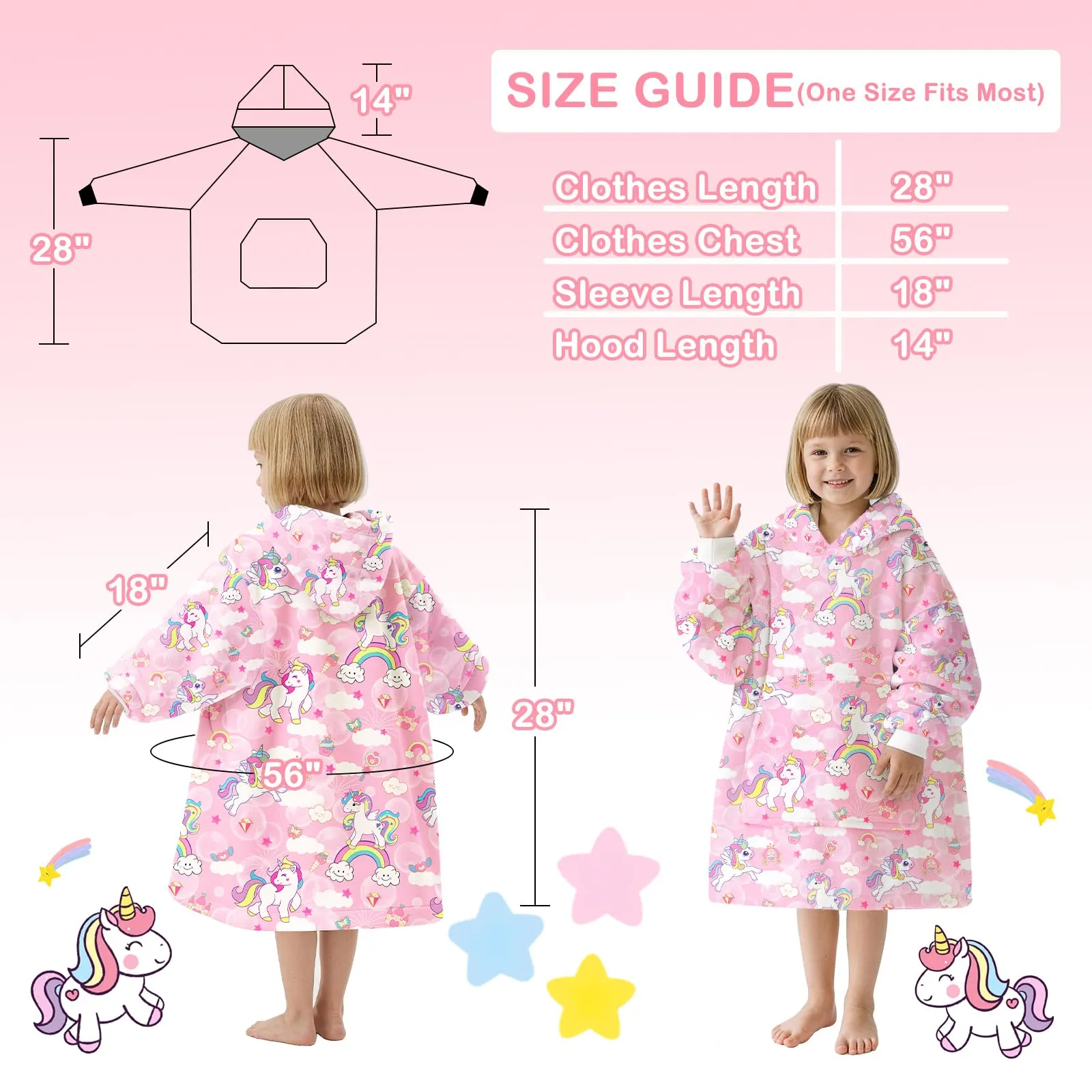 Queenshin Felpa Coperta con Cappuccio e Maniche Bambini Unicorno Rosa Oversize Hoodie - immagine 2