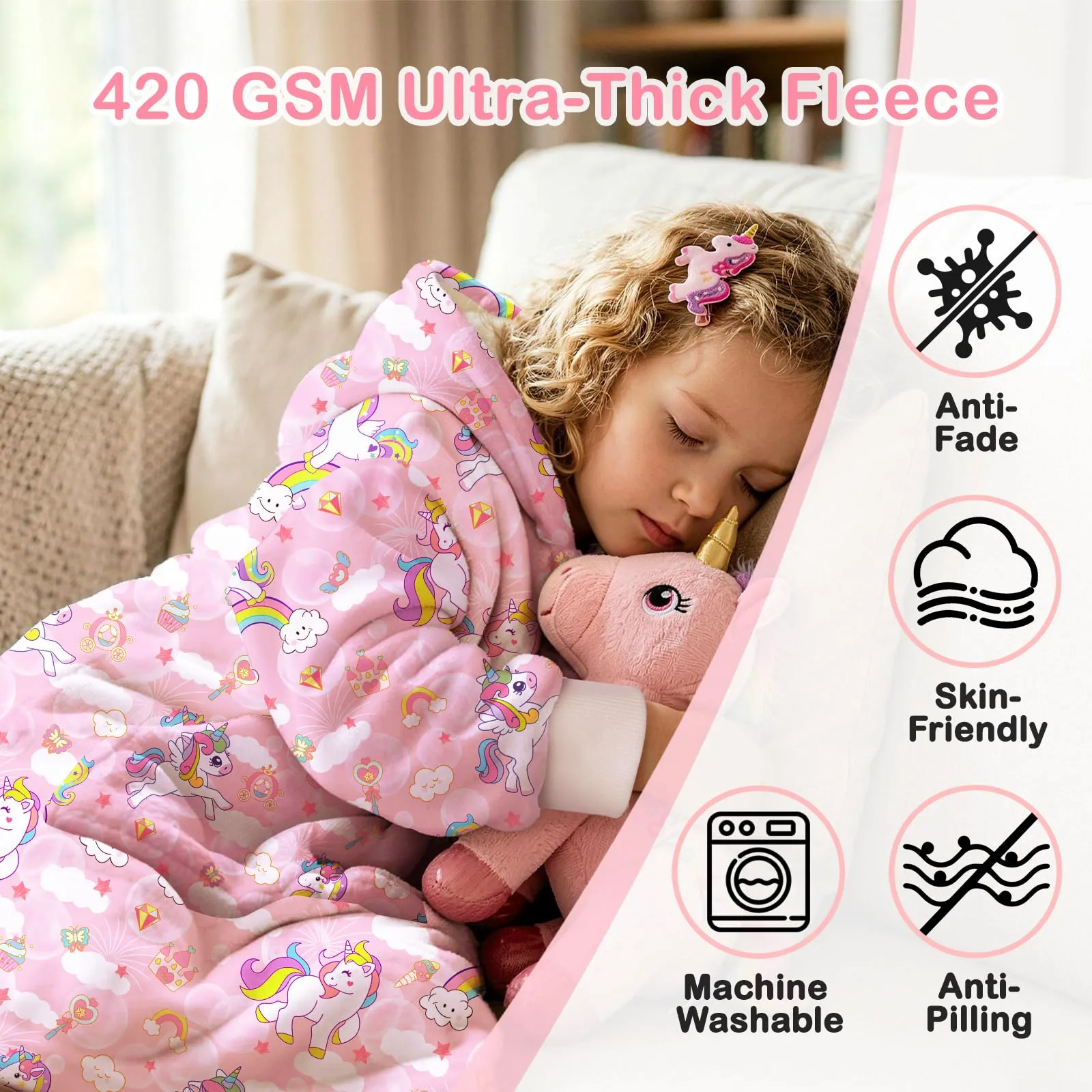 Queenshin Felpa Coperta con Cappuccio e Maniche Bambini Unicorno Rosa Oversize Hoodie - immagine 5