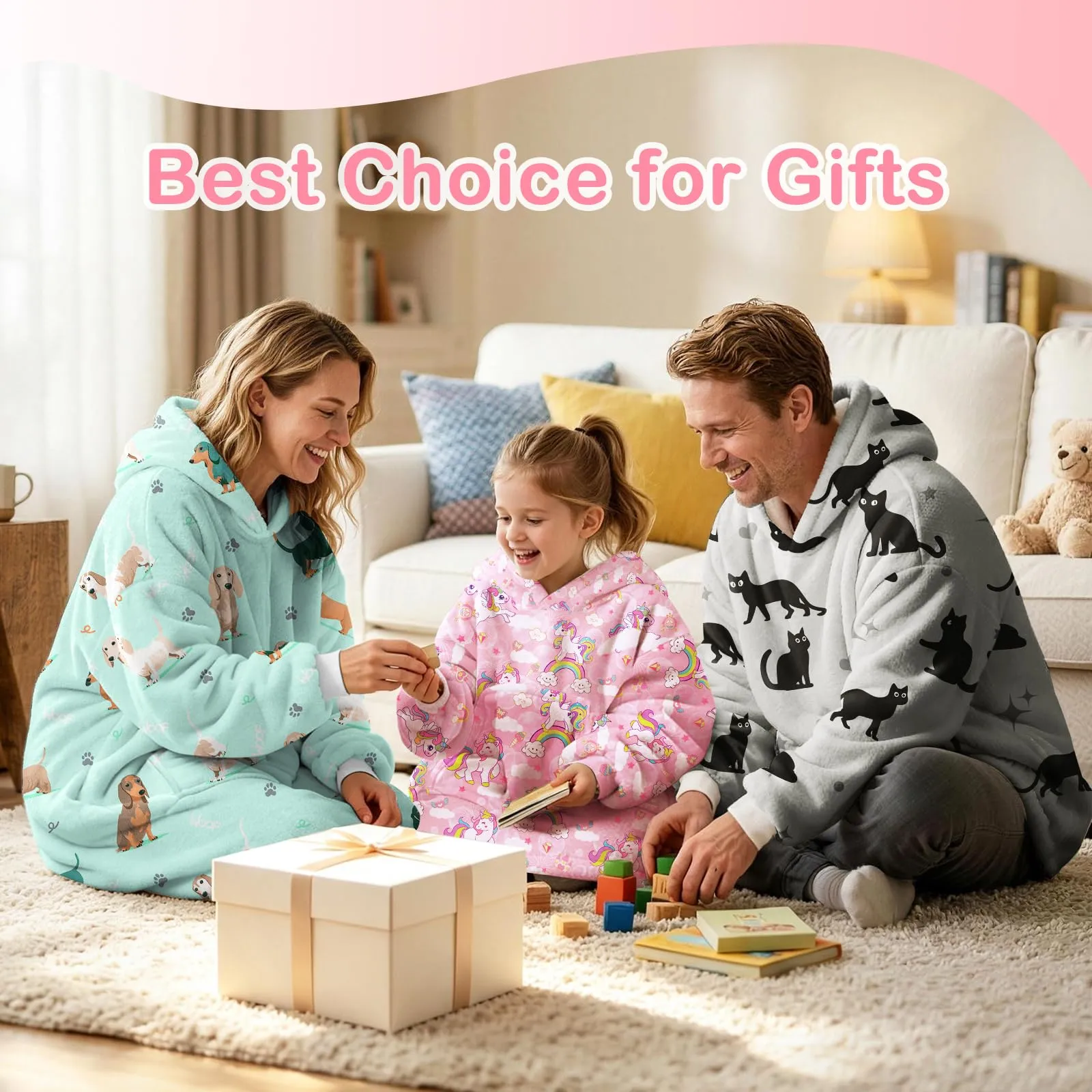 Queenshin Felpa Coperta con Cappuccio e Maniche Bambini Unicorno Rosa Oversize Hoodie - immagine 7
