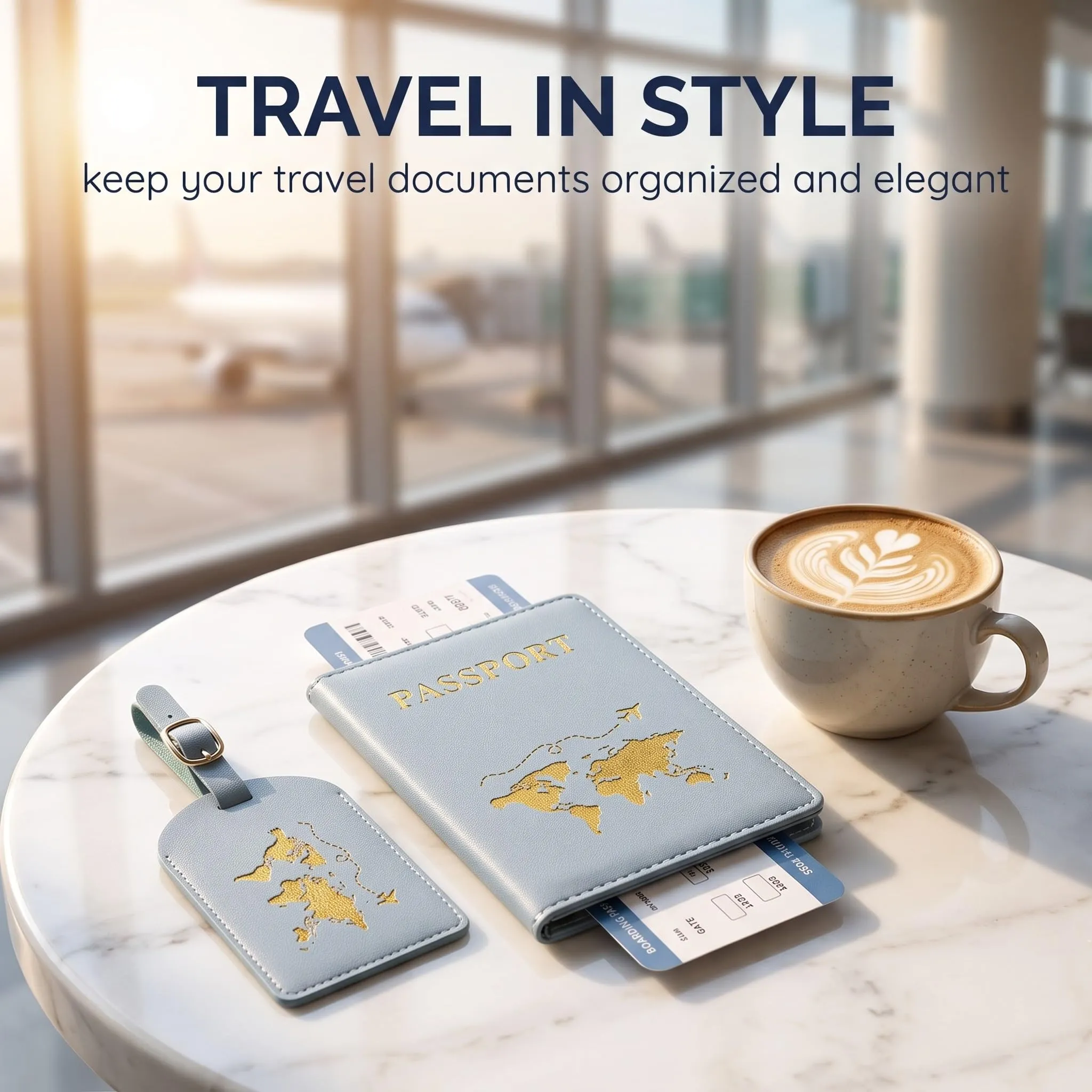 OIXEYA Porta Passaporto con Protezione RFID ed Etichetta Bagaglio, Set 2 Pezzi in Pelle PU, Blu - immagine 2