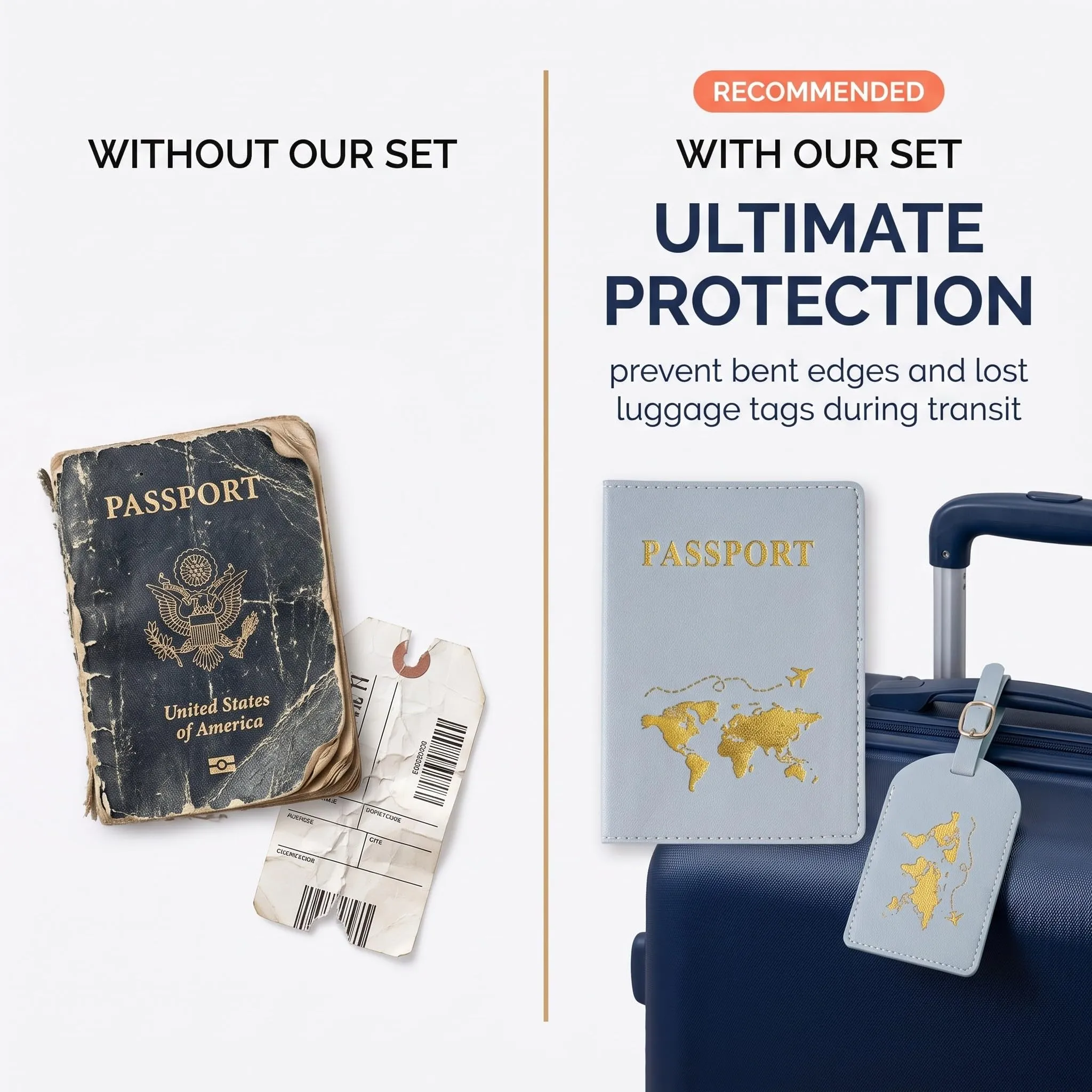OIXEYA Porta Passaporto con Protezione RFID ed Etichetta Bagaglio, Set 2 Pezzi in Pelle PU, Blu - immagine 4