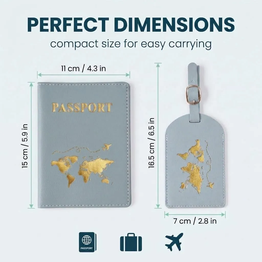 OIXEYA Porta Passaporto con Protezione RFID ed Etichetta Bagaglio, Set 2 Pezzi in Pelle PU, Blu - immagine 6