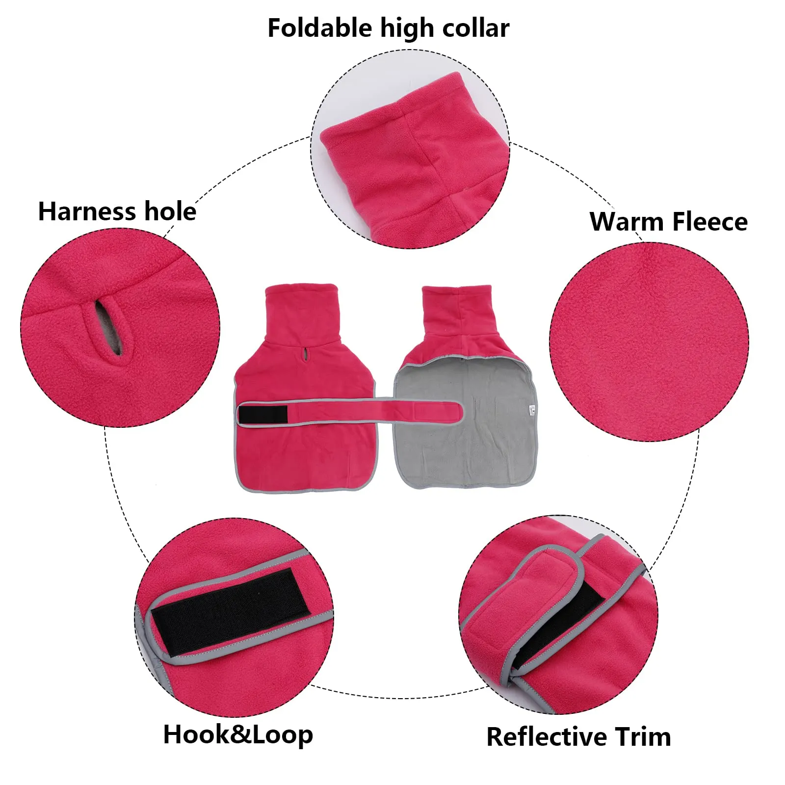 Geyecete Cappotto Invernale in Pile per Cani Bassotti con Foro per Imbracatura, Rosa, L - immagine 3