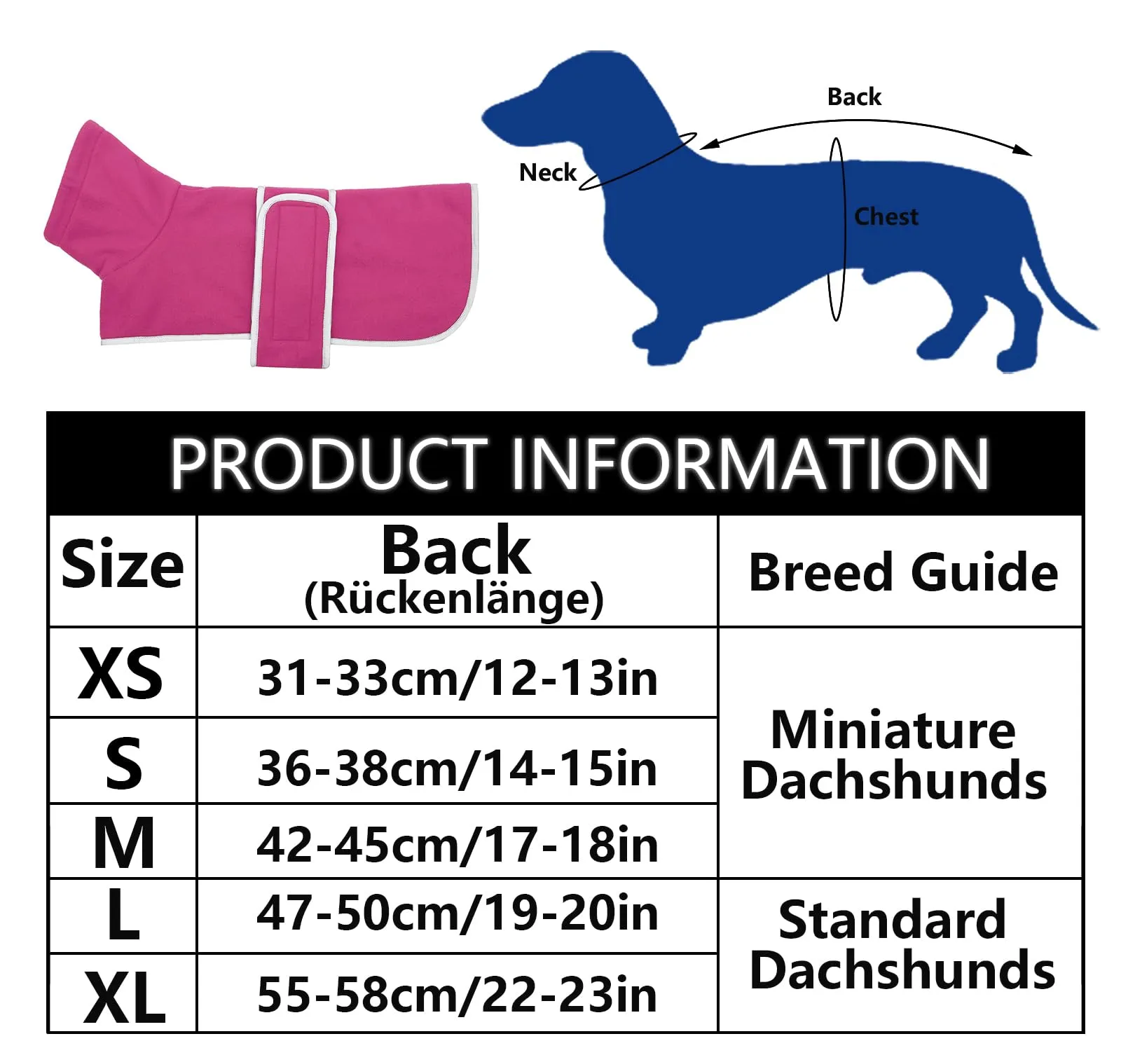 Geyecete Cappotto Invernale in Pile per Cani Bassotti con Foro per Imbracatura, Rosa, L - immagine 5