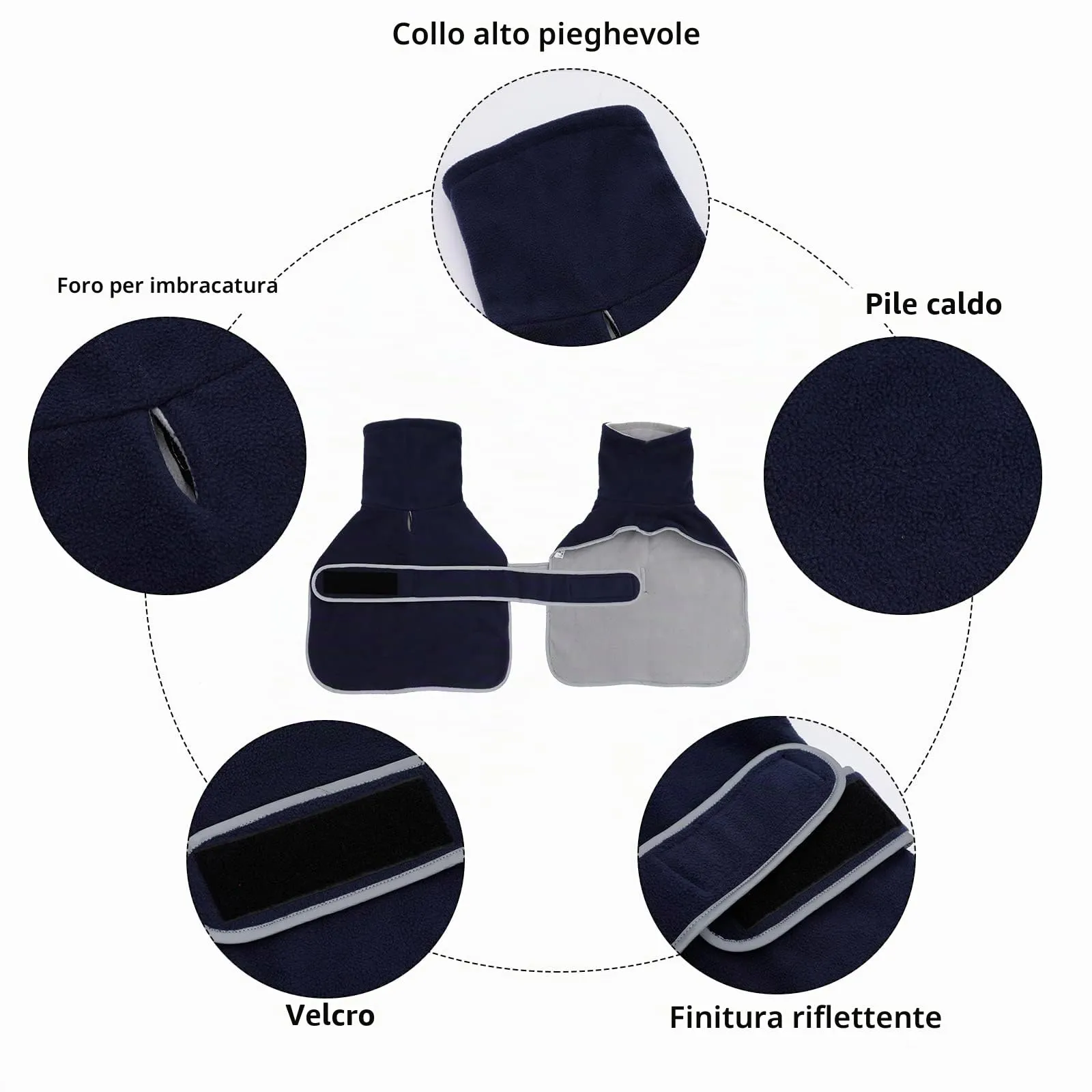 Geyecete Cappotto Invernale in Pile per Cani Bassotti con Foro per Imbracatura, Blu Navy, M - immagine 3