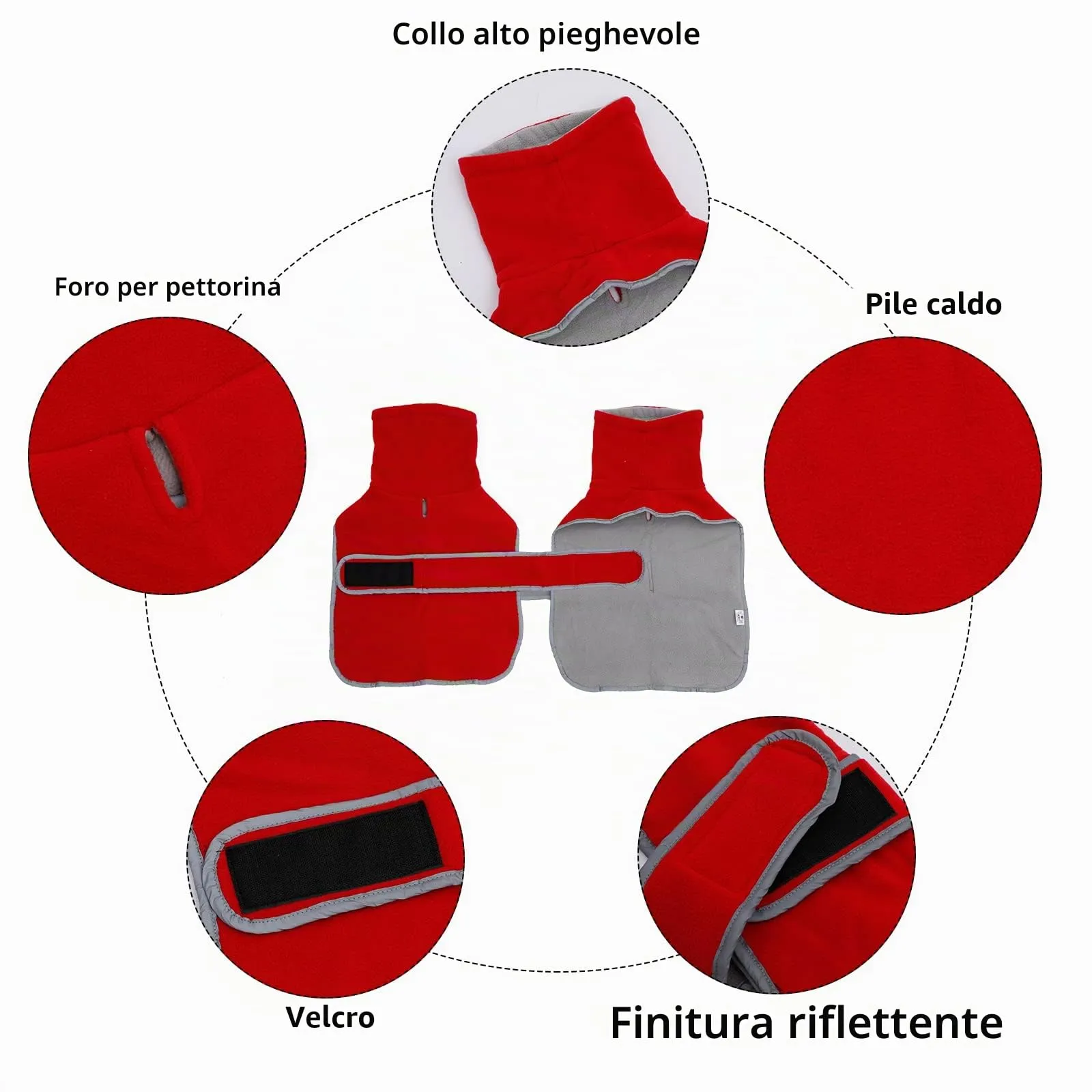 Geyecete Cappotto Invernale per Cani Bassotti in Pile Polare con Foro per Imbracatura - Rosso - M - immagine 3