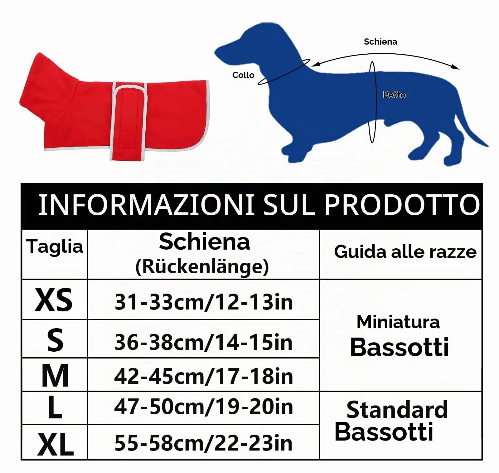 Geyecete Cappotto Invernale per Cani Bassotti in Pile Polare con Foro per Imbracatura - Rosso - M - immagine 5