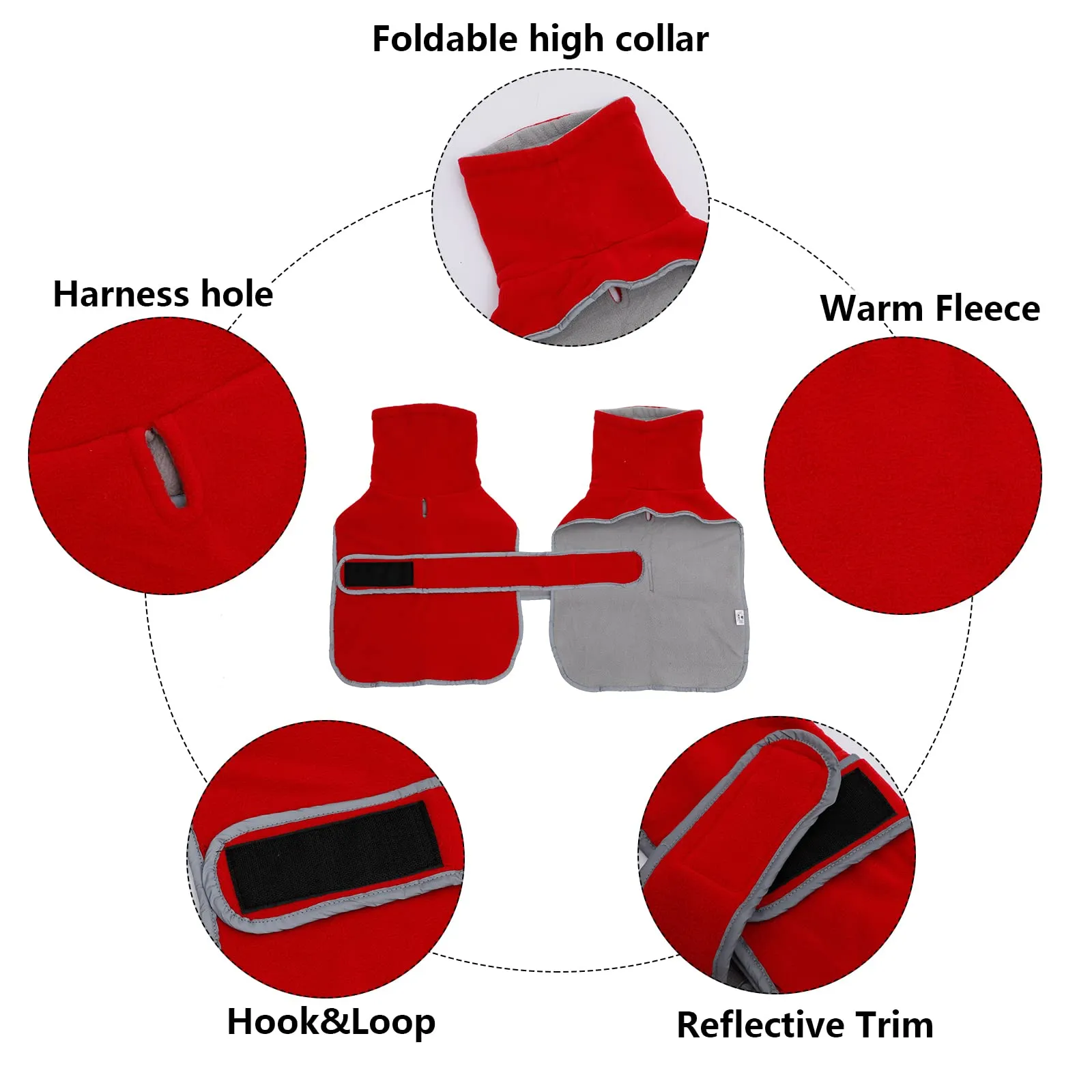 Geyecete Cappotto Invernale in Pile per Cani e Bassotti con Foro per Imbracatura - Rosso - XL - immagine 3