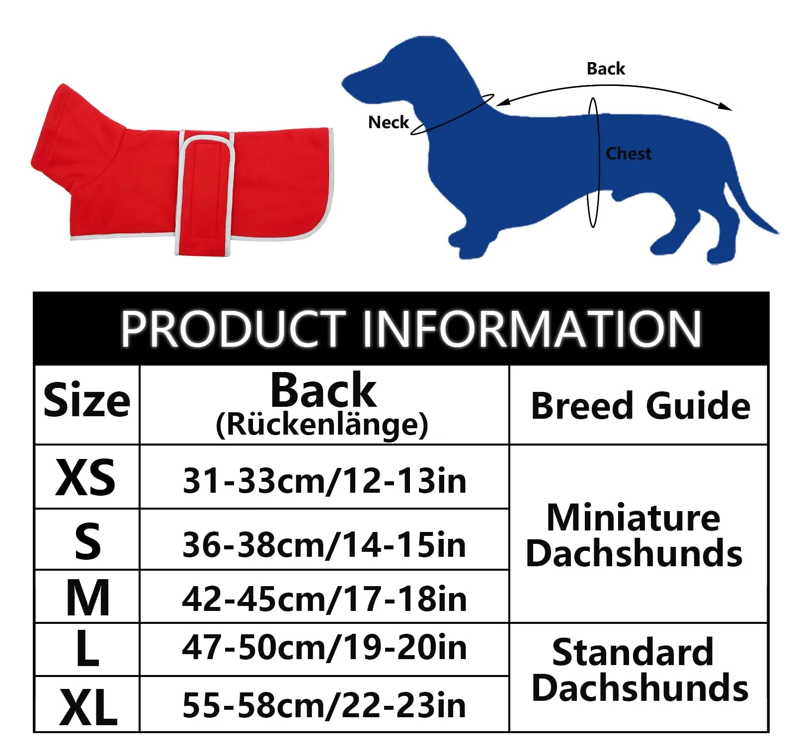 Geyecete Cappotto Invernale in Pile per Cani e Bassotti con Foro per Imbracatura - Rosso - XL - immagine 5