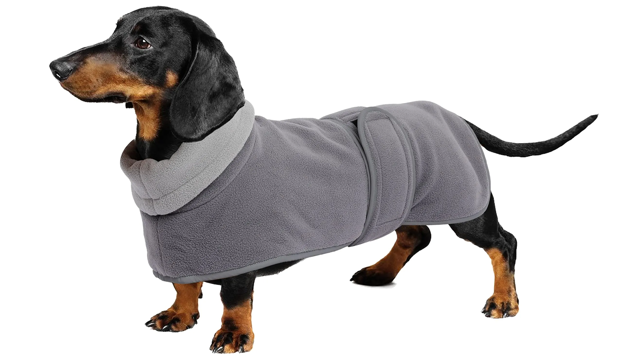 Geyecete Cappotto Invernale per Cani Bassotti con Fodera in Pile e Foro per Imbracatura, Grigio, L - immagine 1