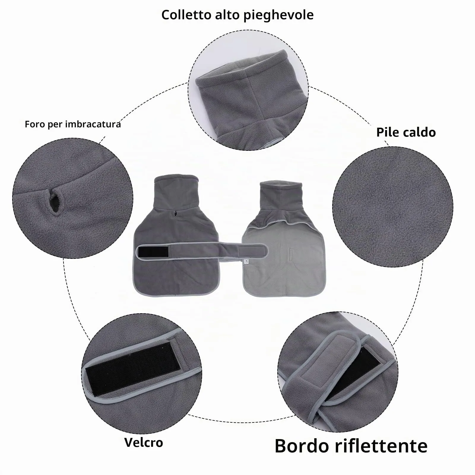 Geyecete Cappotto Invernale per Cani Bassotti con Fodera in Pile e Foro per Imbracatura, Grigio, L - immagine 3
