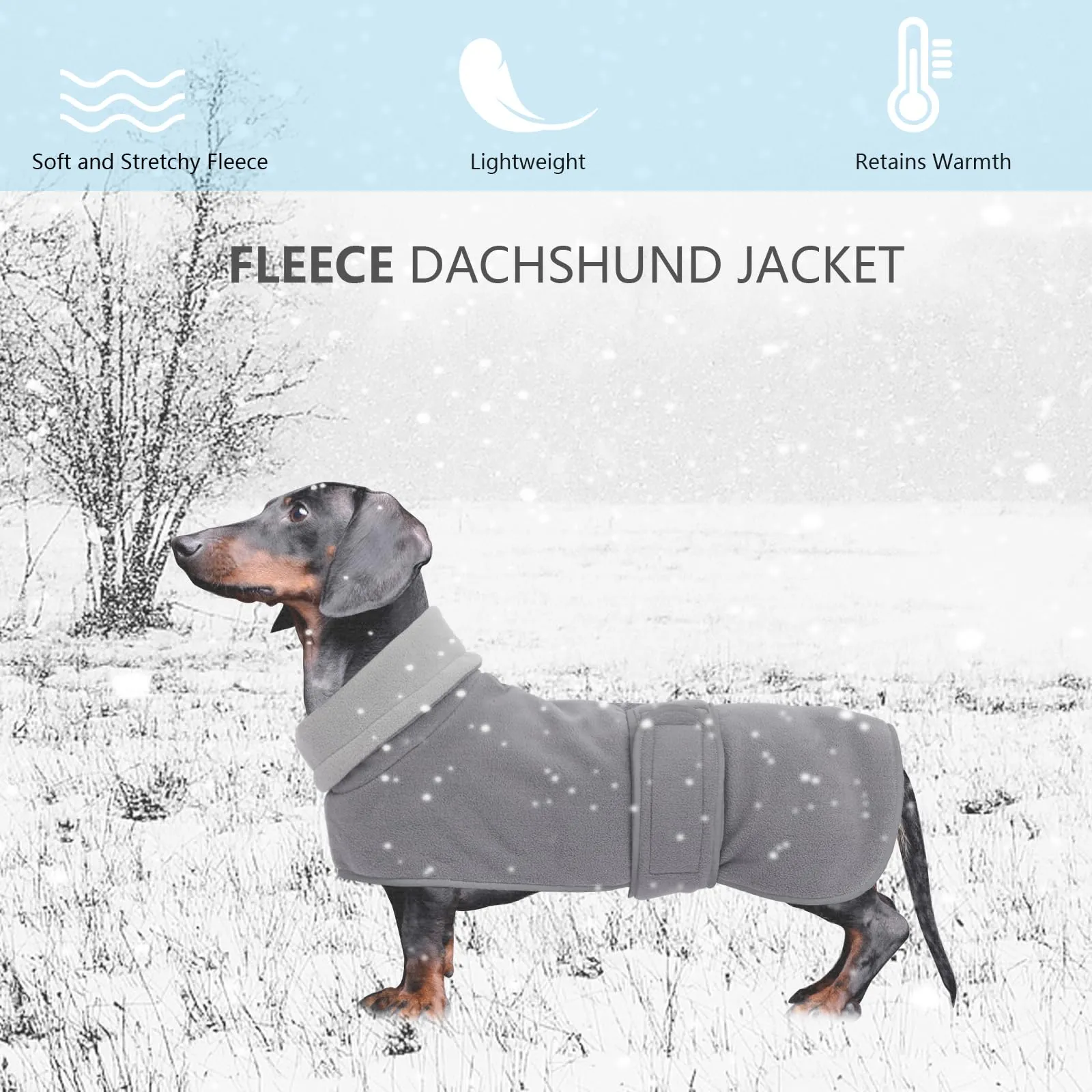 Geyecete Cappotto Invernale in Pile per Cani e Bassotti con Foro per Imbracatura, Grigio, XL - immagine 2