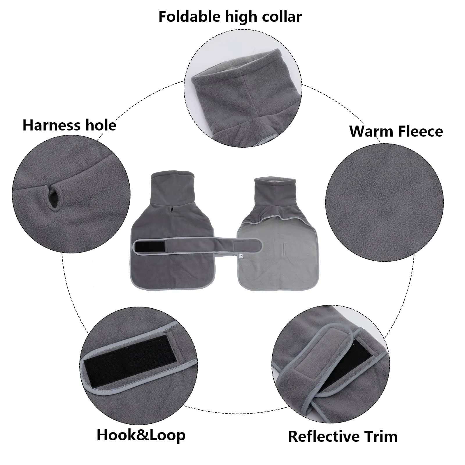 Geyecete Cappotto Invernale in Pile per Cani e Bassotti con Foro per Imbracatura, Grigio, XL - immagine 3
