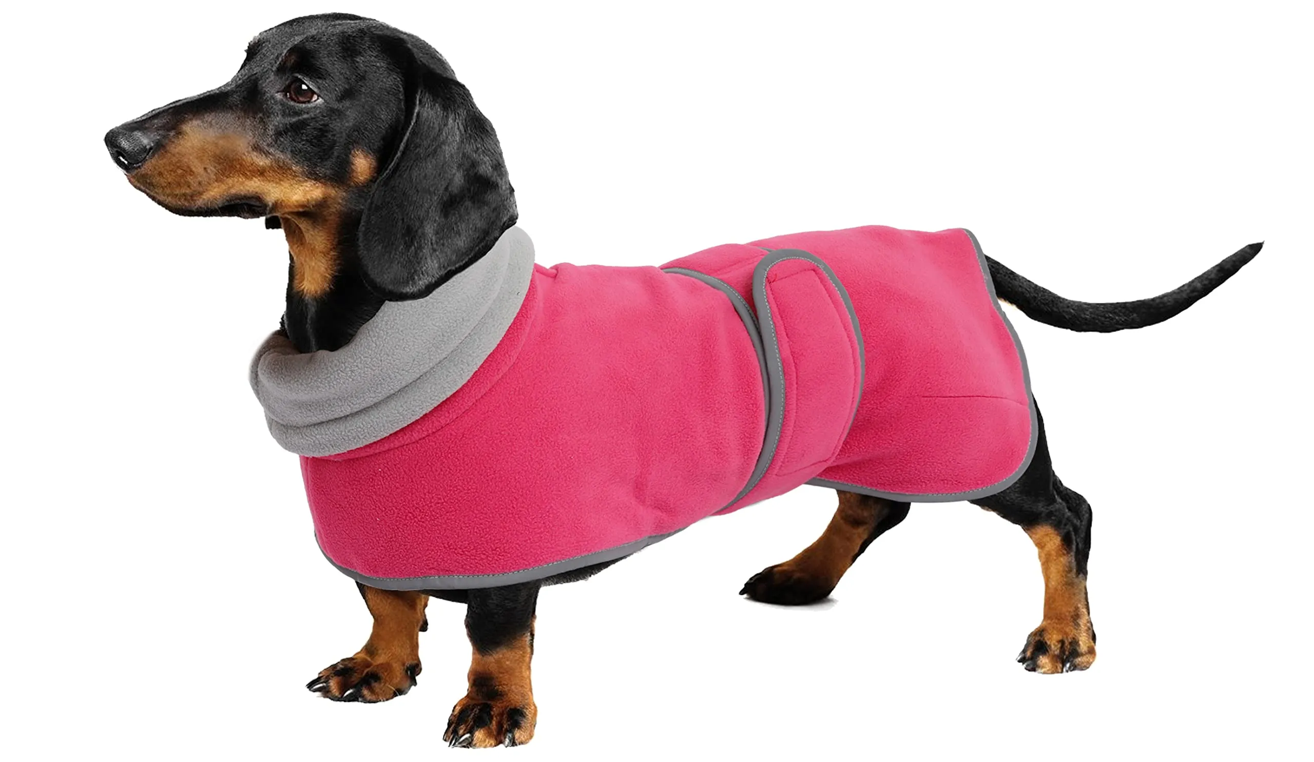 Geyecete Cappotto Invernale in Pile per Cani Bassotti con Foro per Imbracatura, Rosa, M - immagine 1