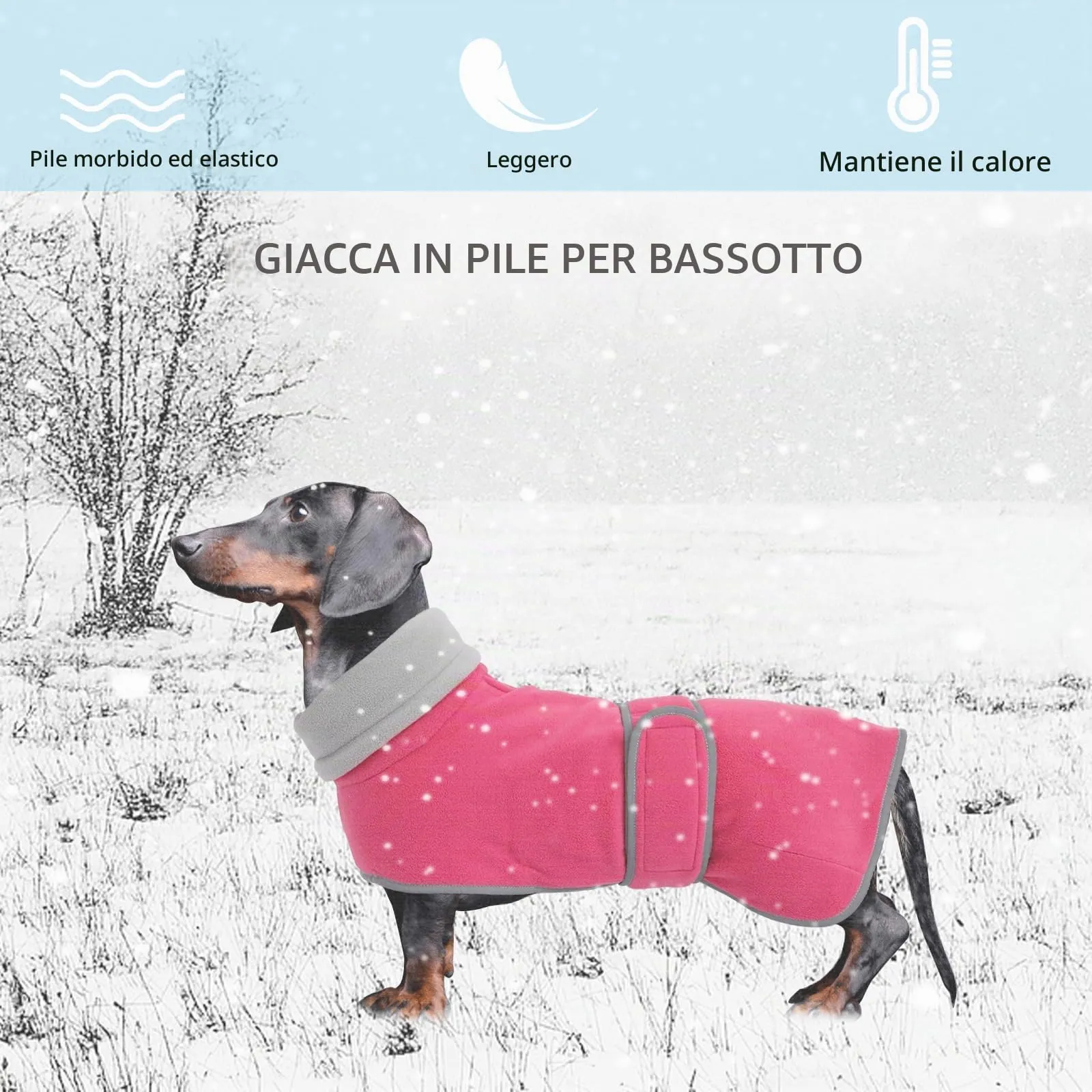 Geyecete Cappotto Invernale in Pile per Cani Bassotti con Foro per Imbracatura, Rosa, M - immagine 2