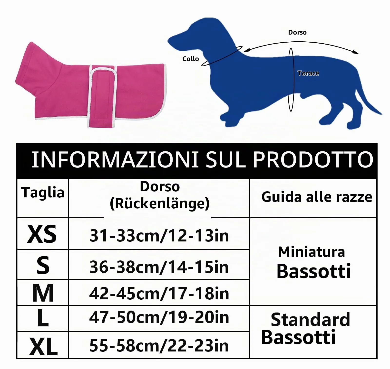 Geyecete Cappotto Invernale in Pile per Cani Bassotti con Foro per Imbracatura, Rosa, M - immagine 5