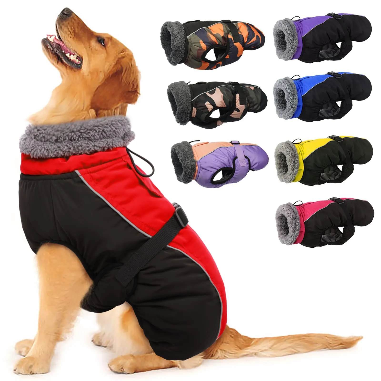 IECOii Cappotto Invernale per Cani Impermeabile e Antivento con Pile di Corallo, Rosso, Taglia L - immagine 1