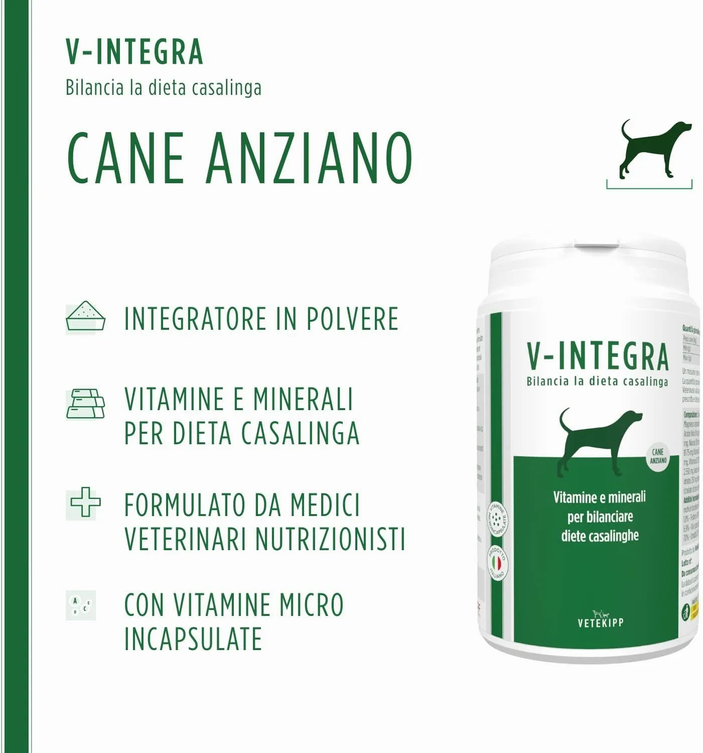 V-INTEGRA Cane Anziano, Integratore Multivitaminico per Dieta Casalinga e BARF, 200g - immagine 2
