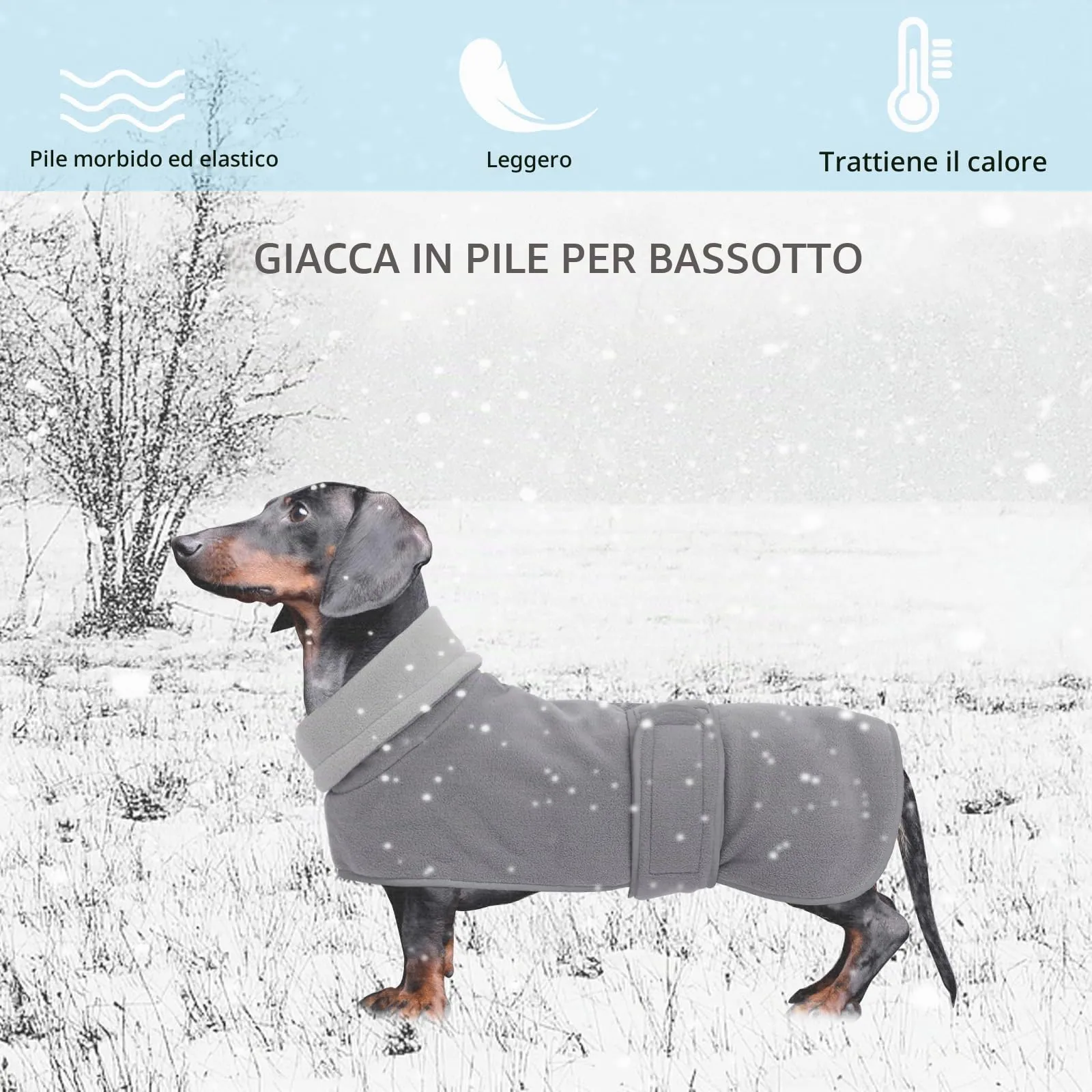 Geyecete Cappotto Invernale in Pile per Cani Bassotti, Grigio, M - immagine 2
