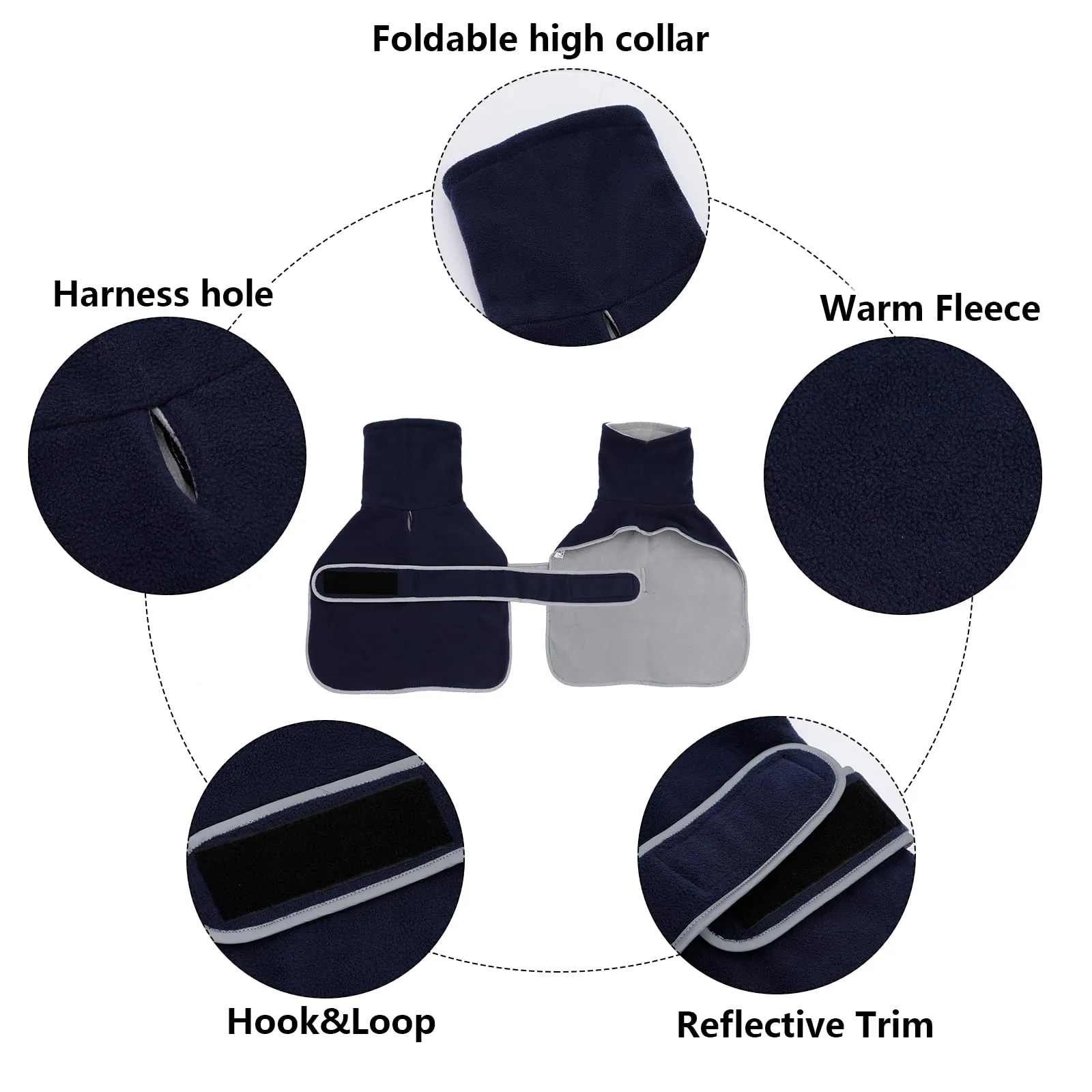Geyecete Cappotto Invernale in Pile per Cani e Bassotti con Foro per Imbracatura, Blu Navy, XL - immagine 3