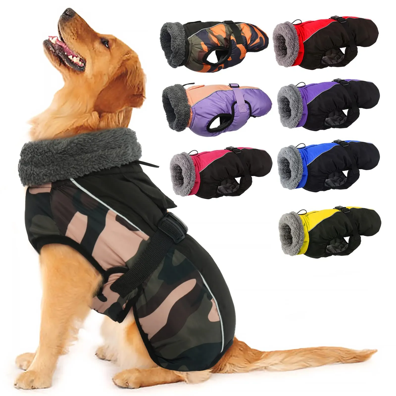 IECOii Cappotto invernale impermeabile e antivento per cani, taglia XXL, Camuffamento Verde - immagine 1
