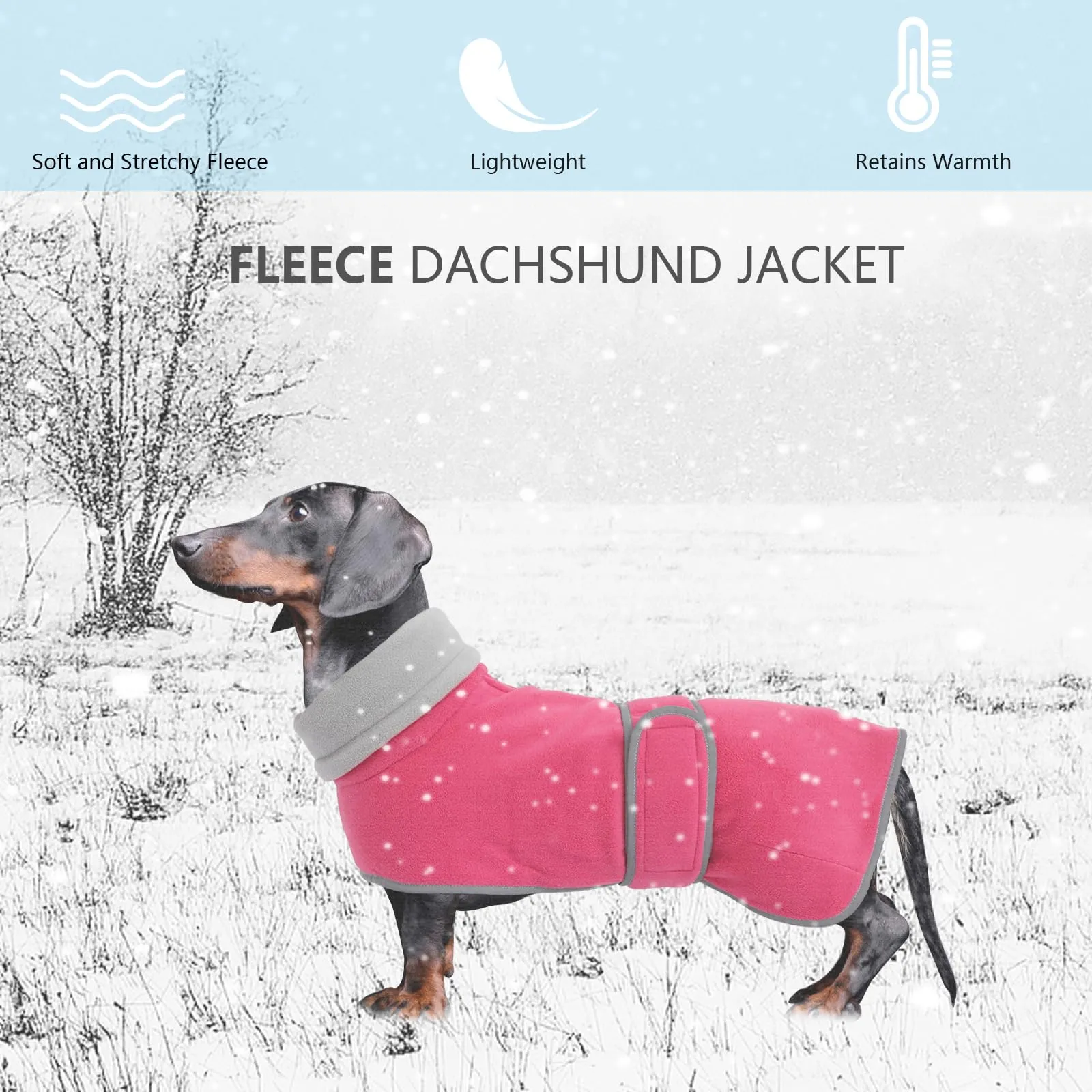 Geyecete Cappotto Invernale in Pile per Cani Bassotti con Foro per Imbracatura, Rosa, XL - immagine 2