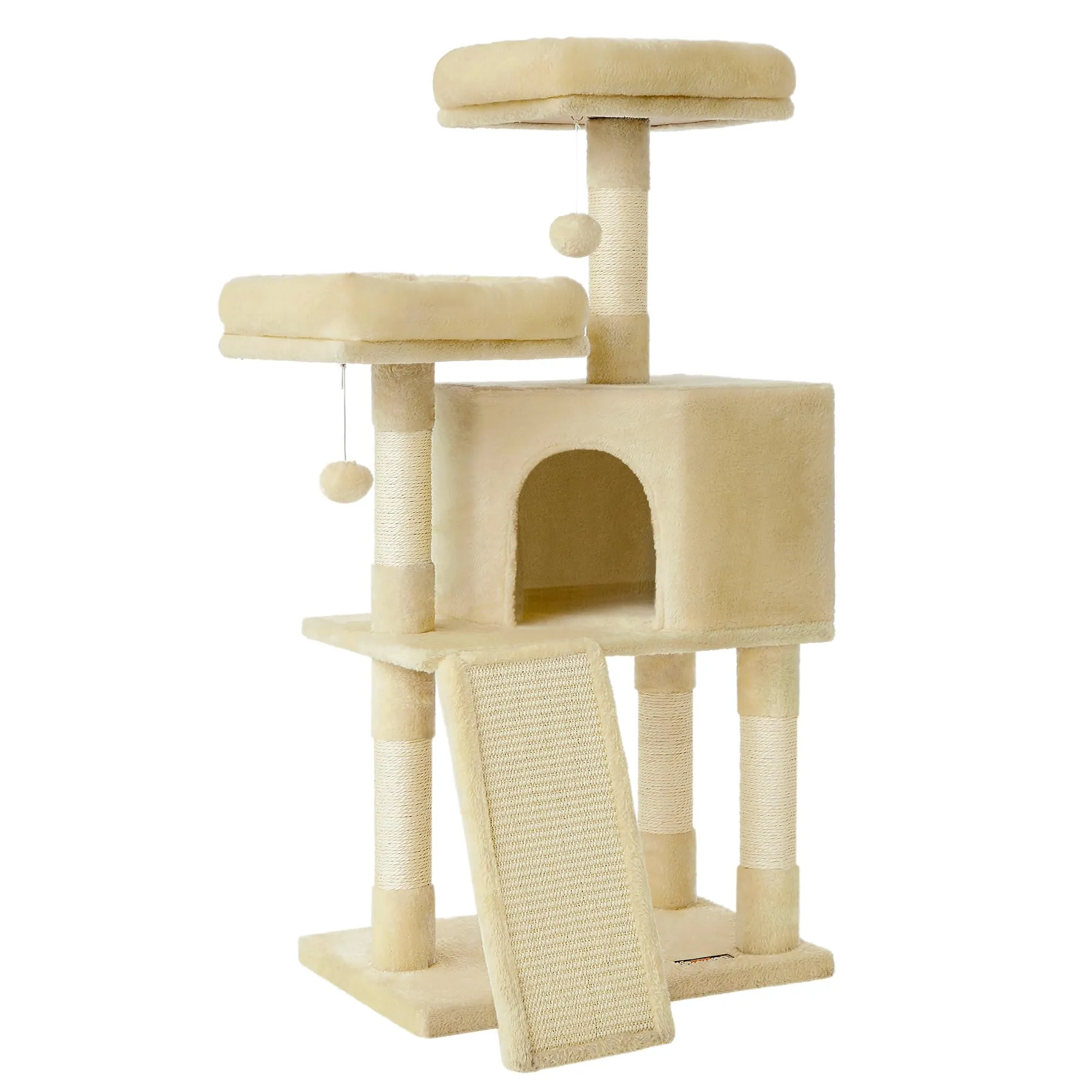 Feandrea Albero per Gatti con Casetta e Tiragraffi, 115 cm, Beige - immagine 1