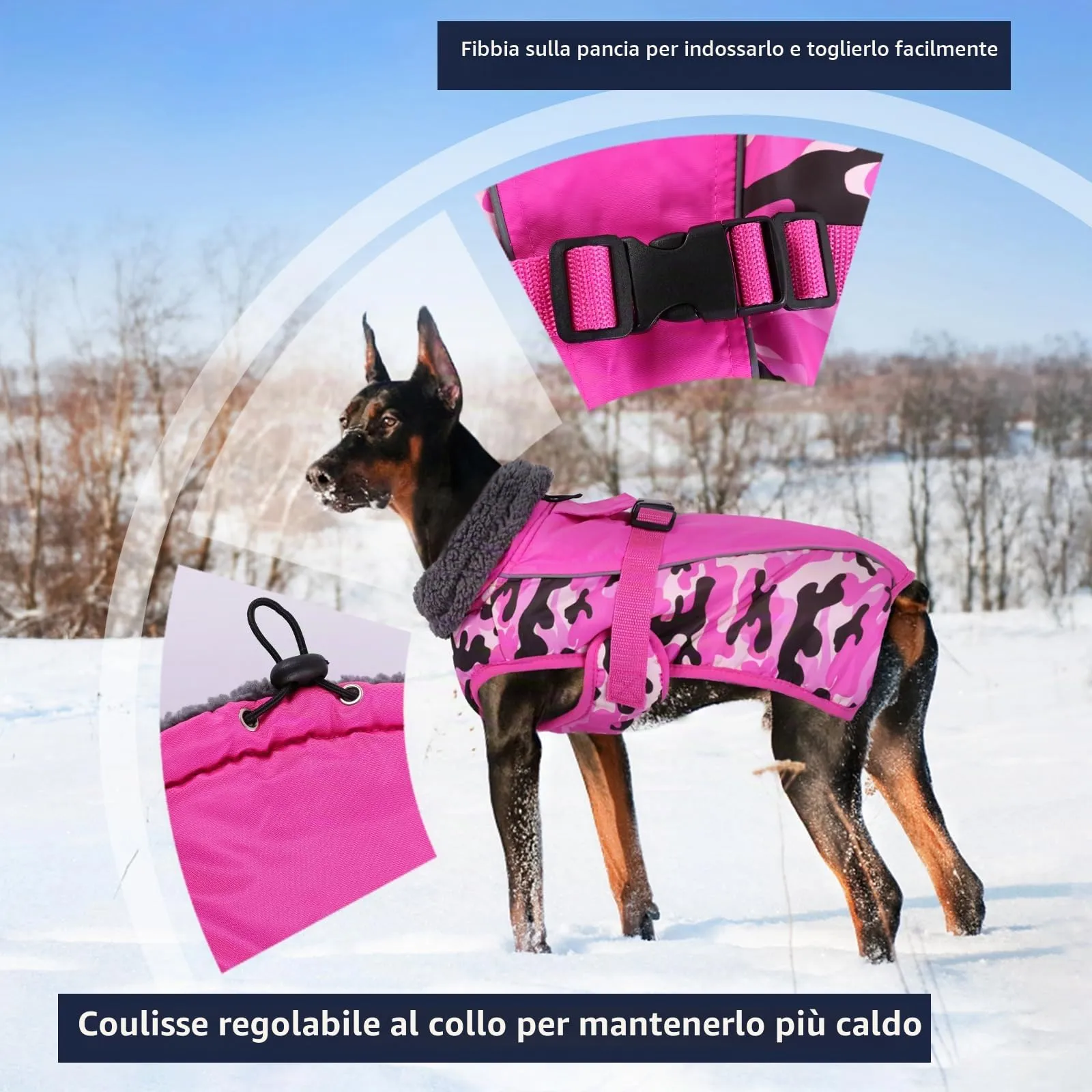 IECOii Cappotto Invernale per Cani Impermeabile e Antivento, Giacca Termica Riflettente con Foro per Guinzaglio, Taglia S - immagine 3