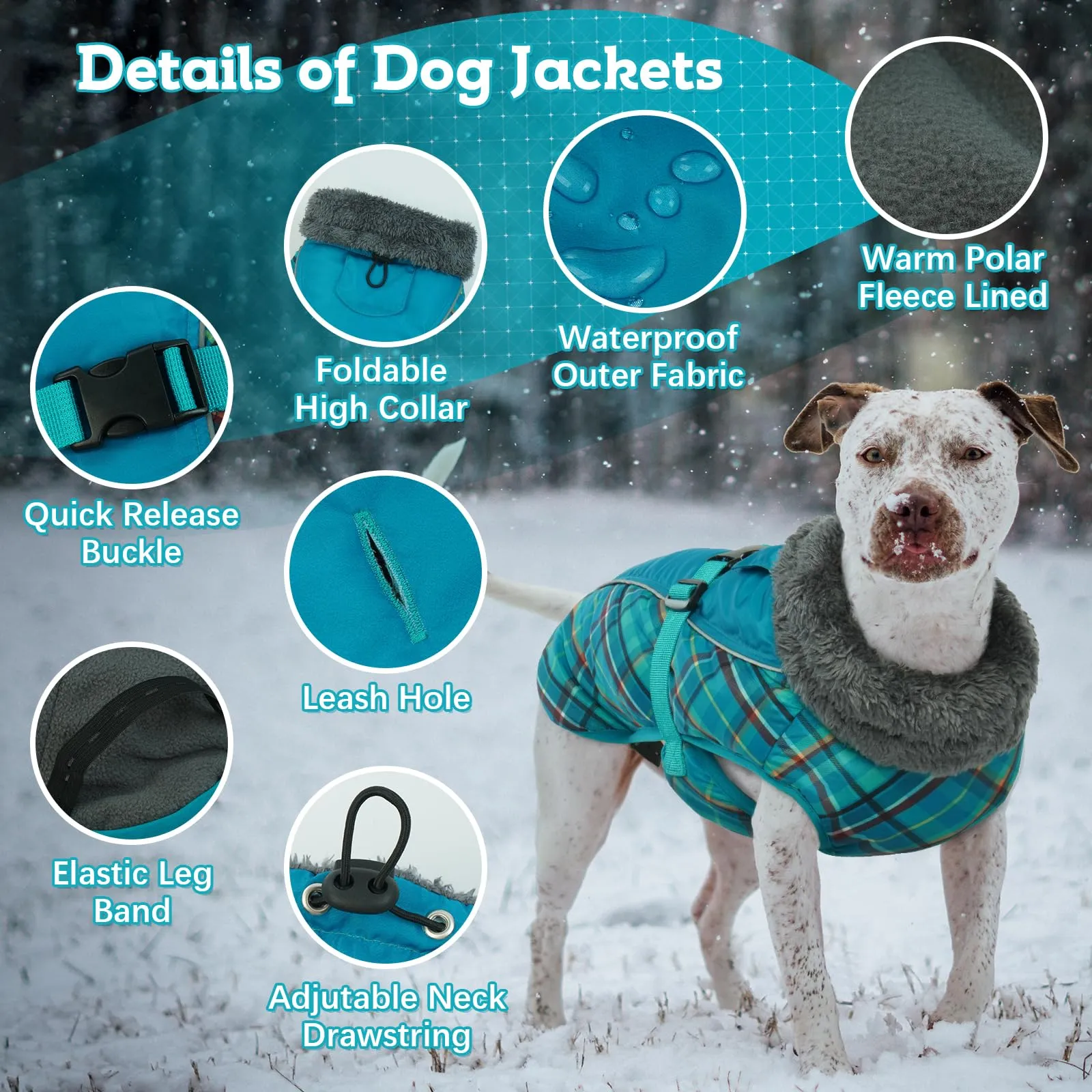 IECOii Cappotto Invernale per Cani Impermeabile e Antivento, Taglia M, Tartan Verde - immagine 2