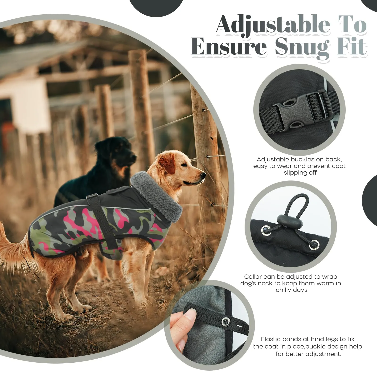 IECOii Cappotto Invernale per Cani Impermeabile e Antivento, Giacca Termica con Pile di Corallo e Strisce Riflettenti, Taglia XXL, Rosa Mimetica Rossa - immagine 3