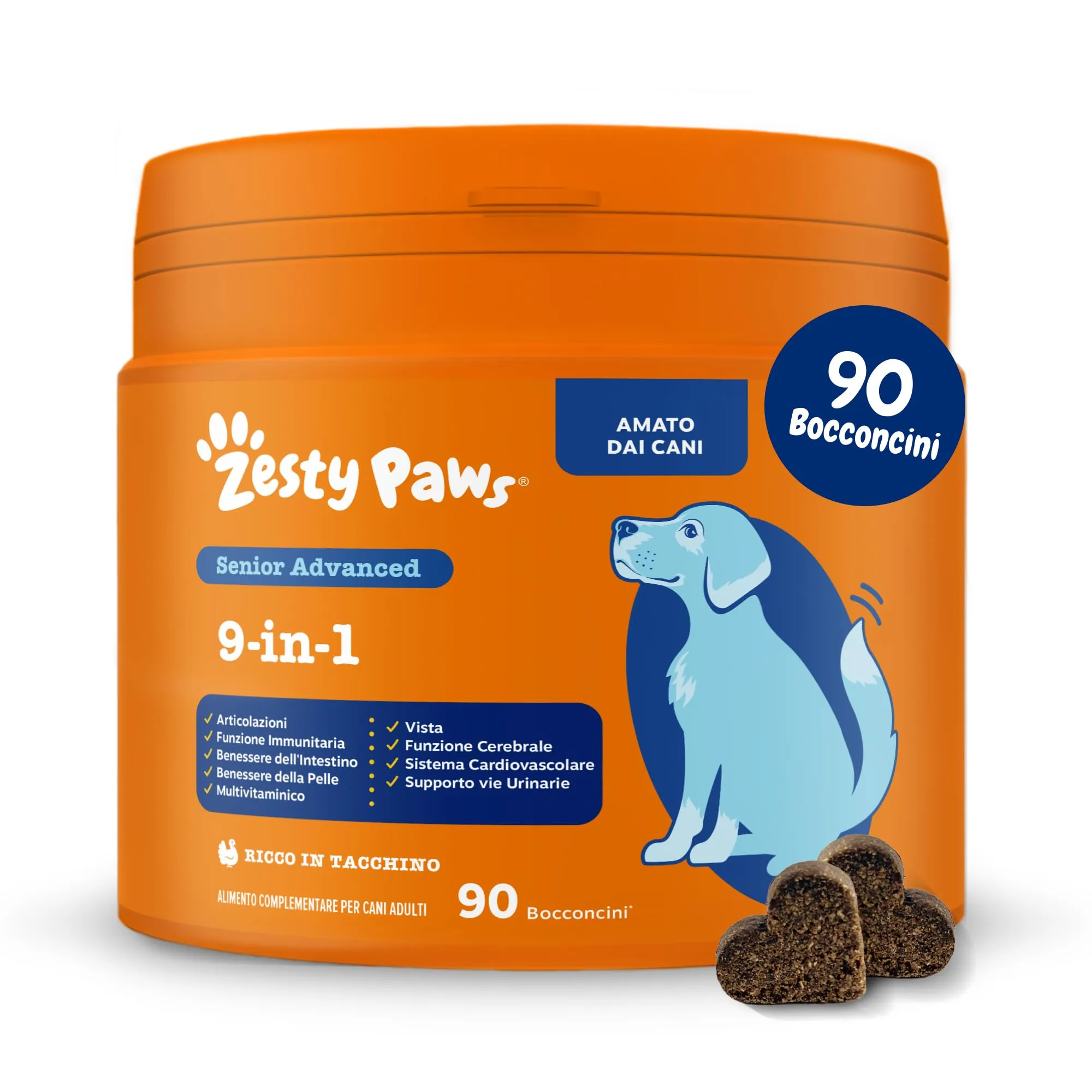 Zesty Paws Multivitamin 9-in-1 Senior, Turkey Flavor, 90 Soft Chews - immagine 1