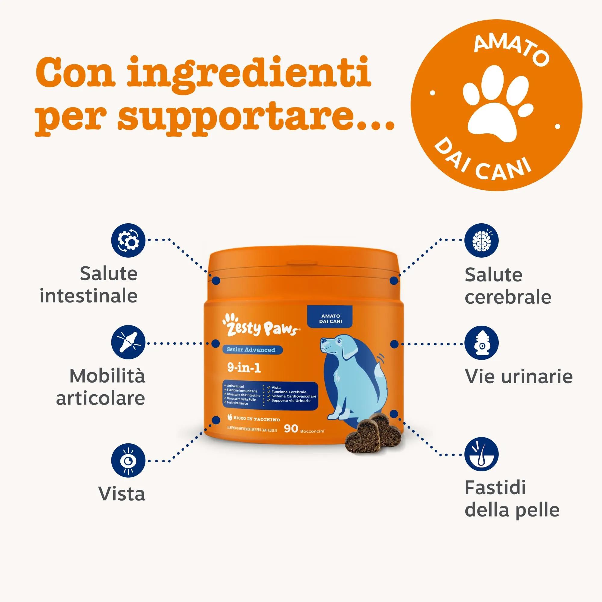 Zesty Paws Multivitamin 9-in-1 Senior, Turkey Flavor, 90 Soft Chews - immagine 2