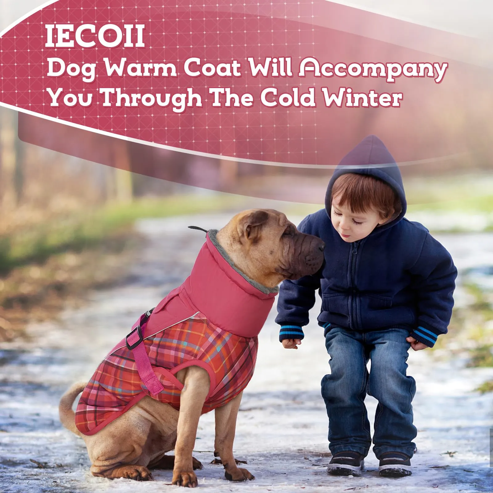 IECOii Cappotto invernale per cani impermeabile e antivento, XL, Tartan Rosa Scuro - immagine 6