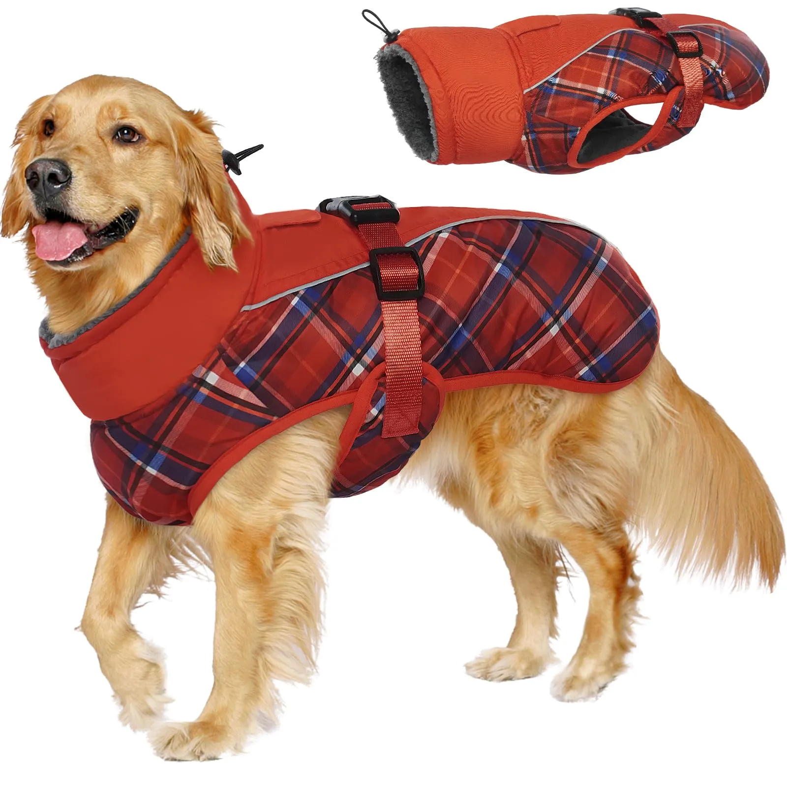 IECOii Cappotto Invernale per Cani Impermeabile e Antivento, Taglia S, Tartan Rosso - immagine 7