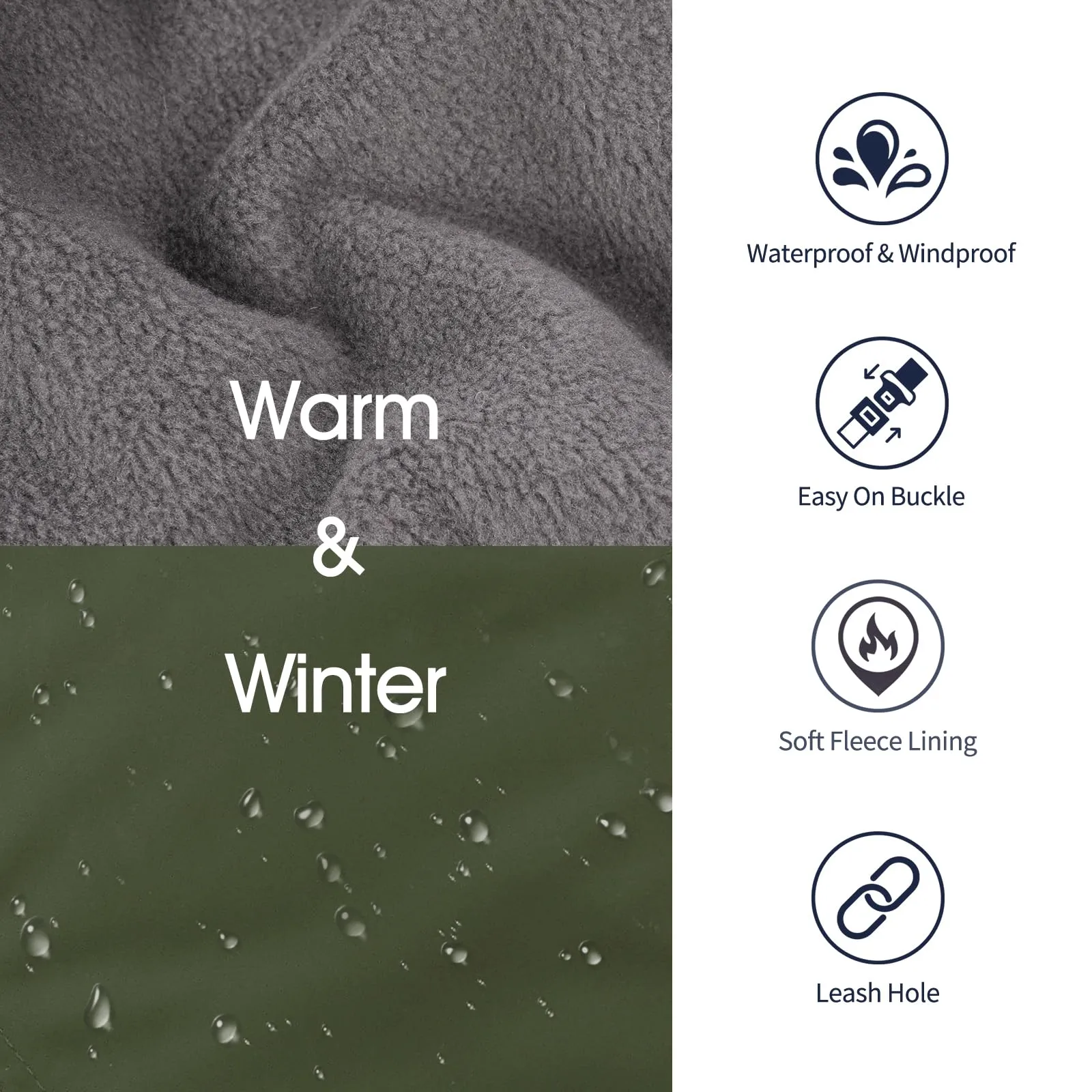 IECOii Cappotto Invernale Impermeabile e Antivento per Cani, Giacca Termica con Pile di Corallo e Strisce Riflettenti, Verde Oliva, Taglia L - immagine 4