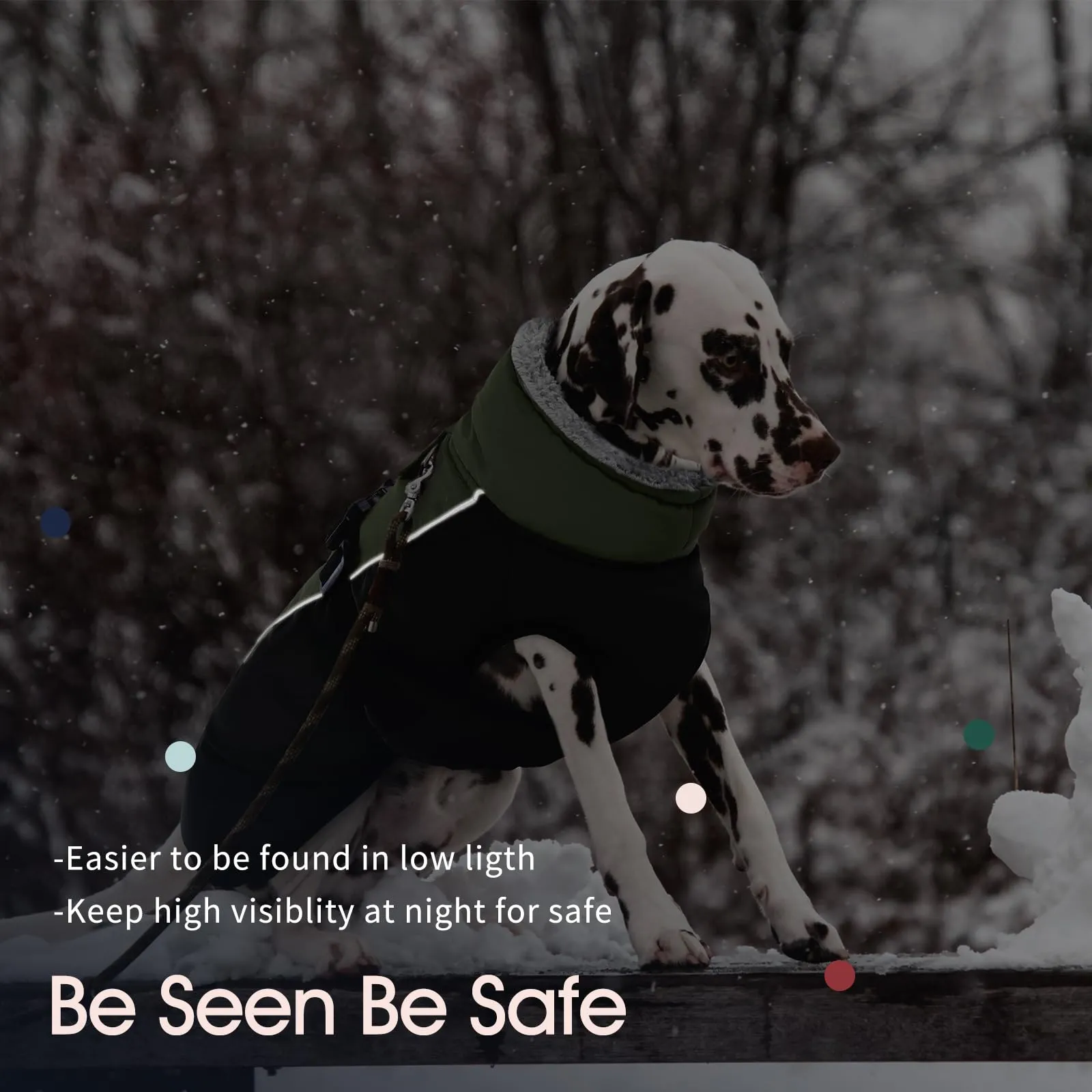 IECOii Cappotto Invernale per Cani Impermeabile e Antivento, Giacca Termica con Pile di Corallo e Strisce Riflettenti, Verde Oliva, Taglia S - immagine 5