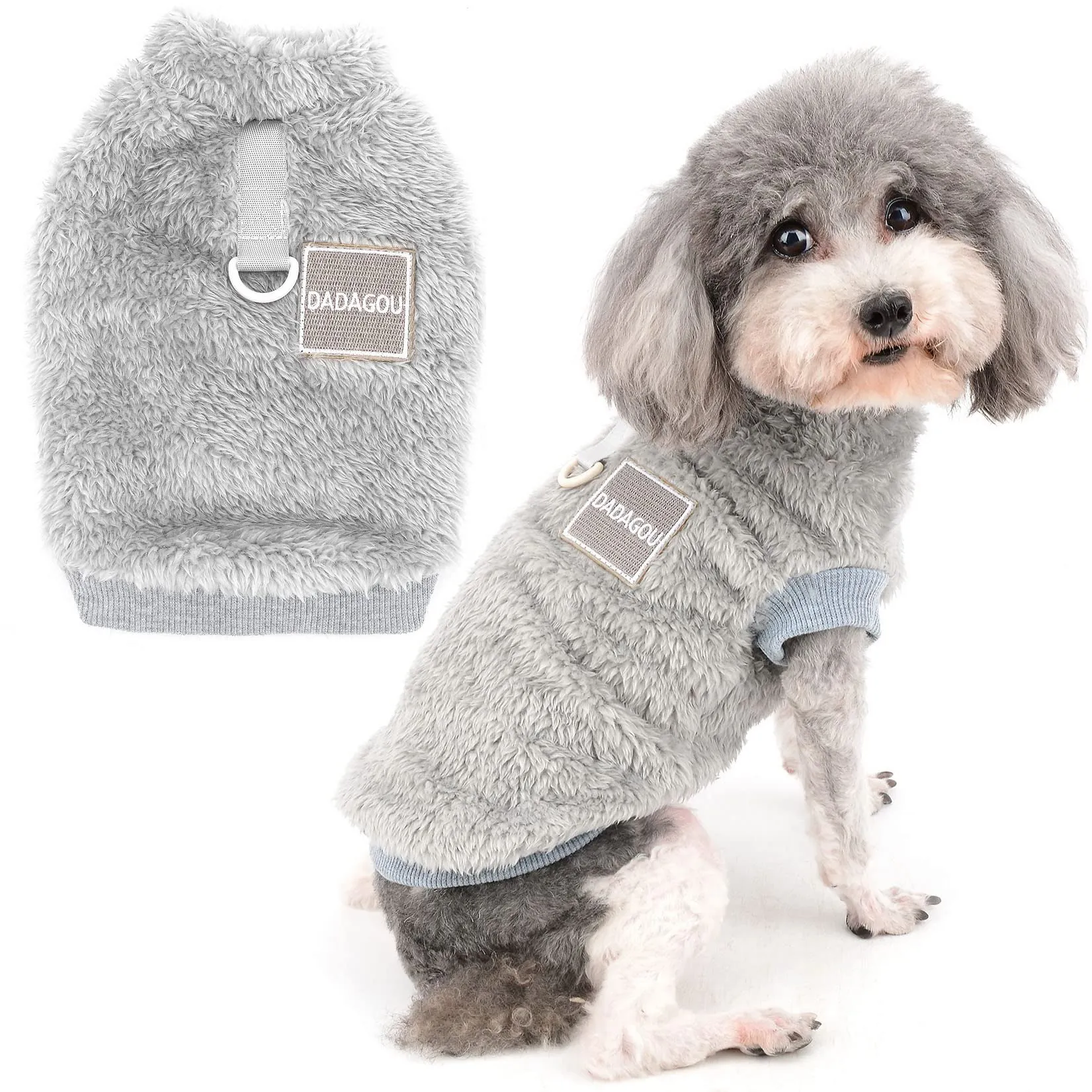 Zunea Cappotto Invernale in Pile per Cani e Gatti di Piccola Taglia con Anello a D, Grigio L - immagine 1