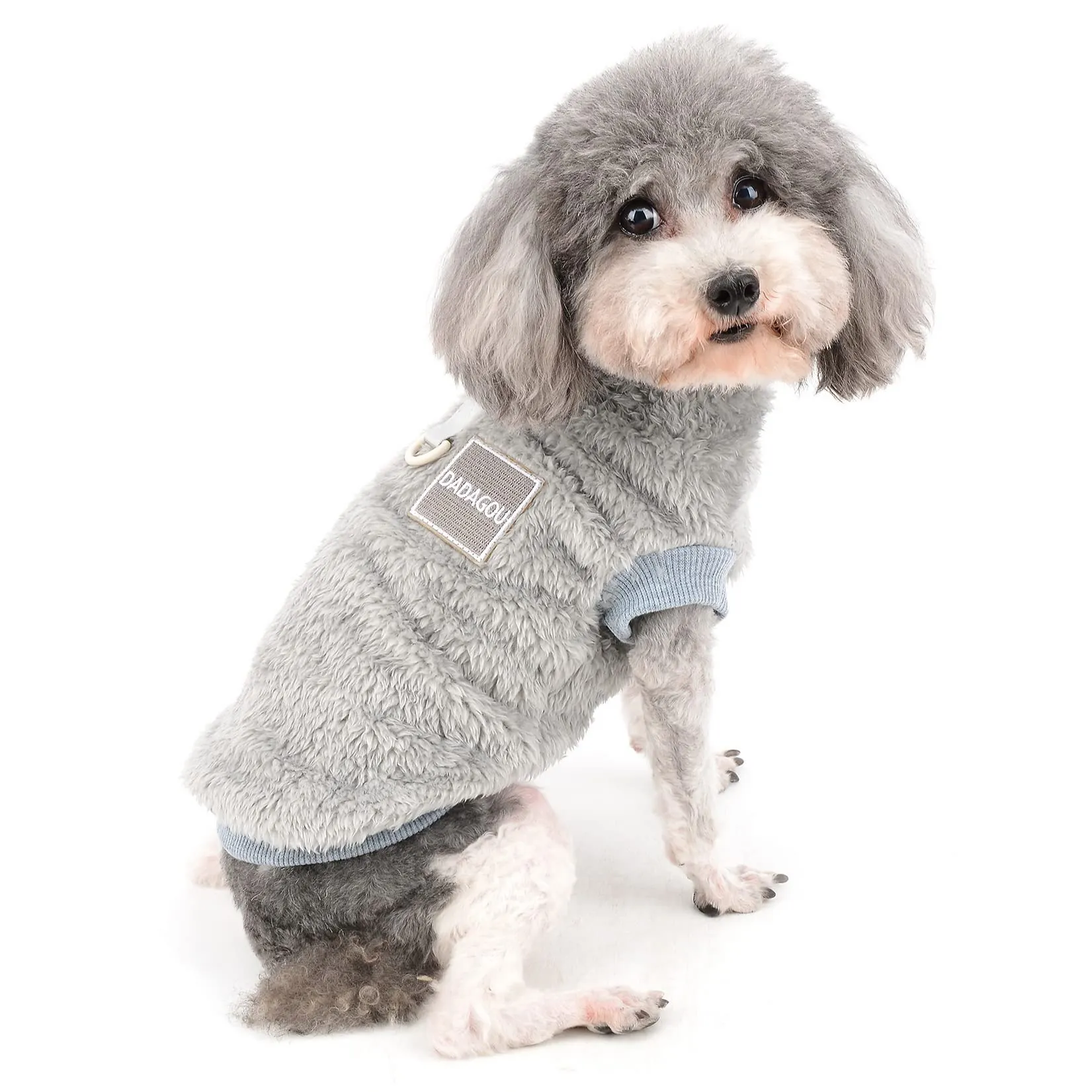 Zunea Cappotto Invernale in Pile per Cani e Gatti di Piccola Taglia con Anello a D, Grigio L - immagine 8