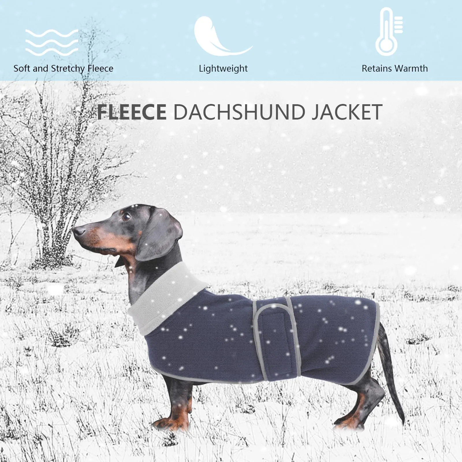 Geyecete Cappotto Invernale in Pile per Bassotti con Foro per Imbracatura, Blu Navy, XS - immagine 2
