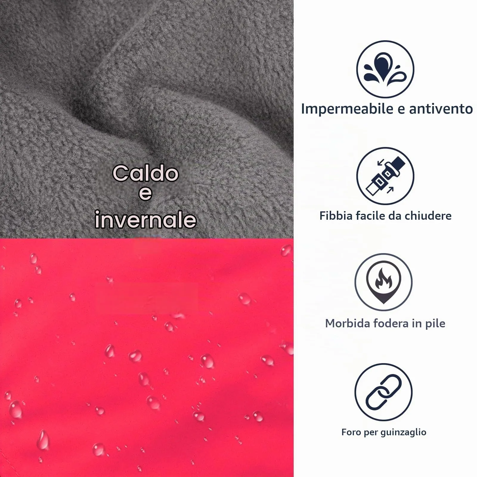 IECOii Cappotto Invernale per Cani Impermeabile e Antivento con Pile di Corallo, Rosa Scuro, Taglia XXXL - immagine 4