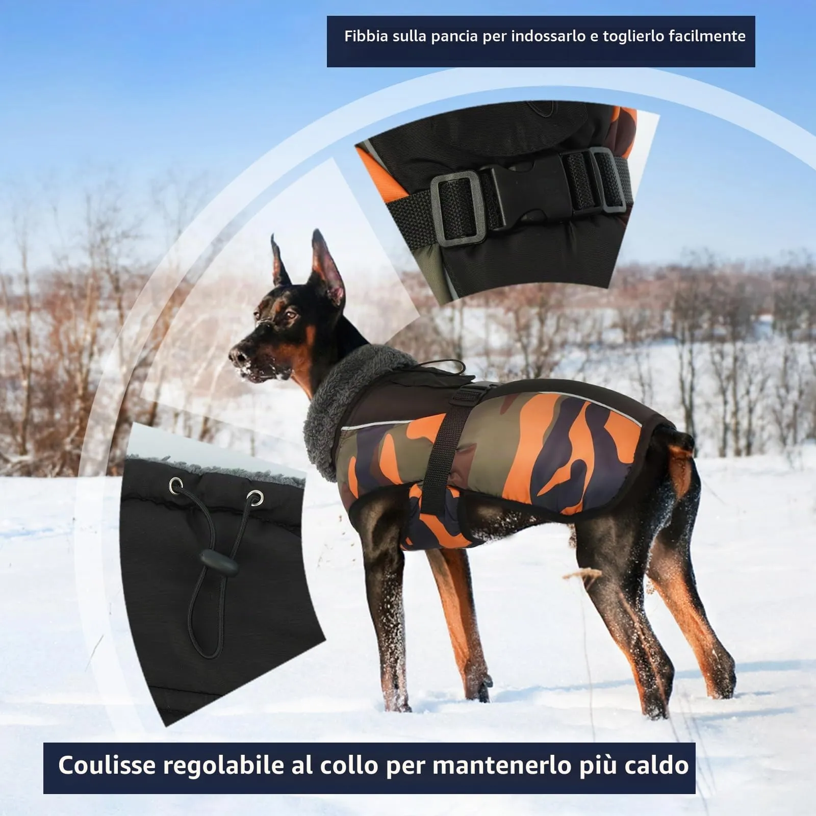 IECOii Cappotto Impermeabile e Antivento per Cani, Giacca Invernale Termica con Pile di Corallo, Taglia S - immagine 3