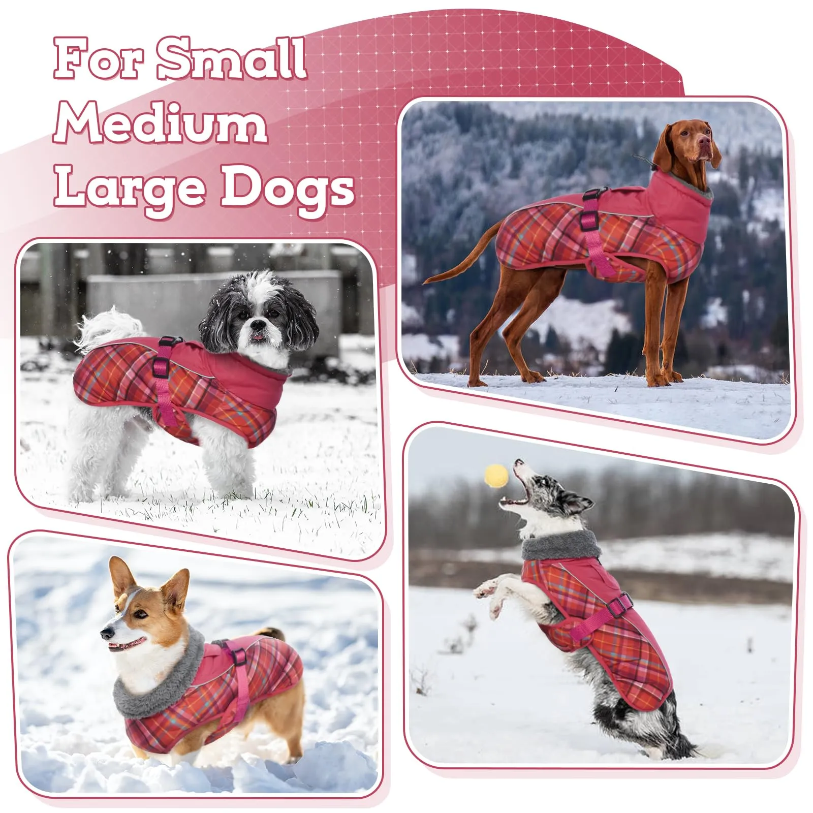 IECOii Cappotto Invernale per Cani Impermeabile e Antivento, Taglia XXXL, Tartan Rosa Scuro - immagine 5