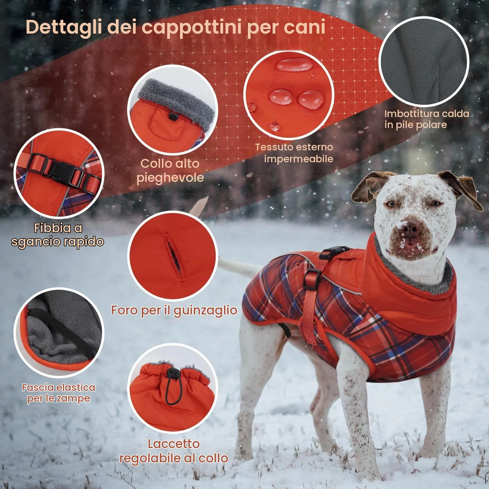 IECOii Cappotto invernale per cani impermeabile e antivento, taglia XXL, Tartan Rosso - immagine 2