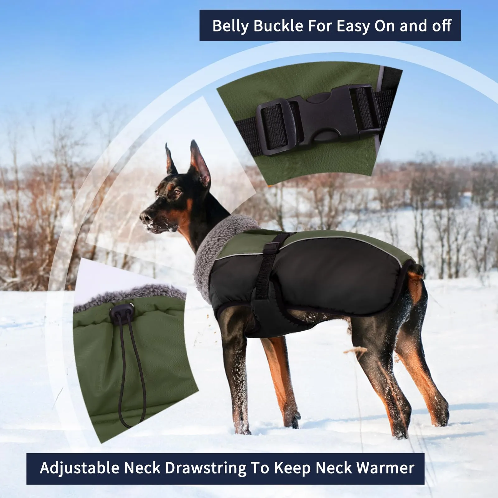 IECOii Cappotto invernale impermeabile e antivento per cani, taglia XXXL, Verde Oliva - immagine 3